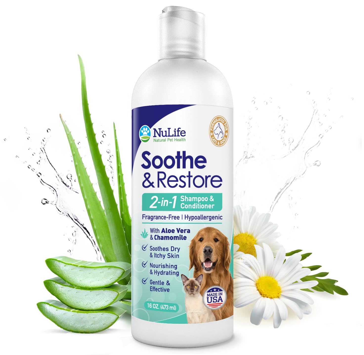 2-In-1 Dog Shampoo And Conditioner With Soothing Aloe Vera & Chamomile, Sensitive Skin, Fragrance-Free, Hypoallergenic Formula P