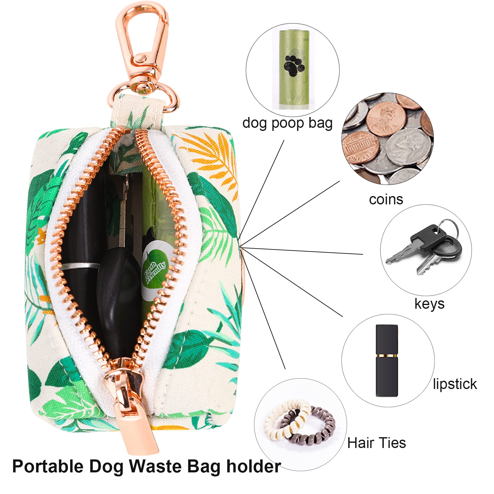 Aring Pet Dog Waste Bag Dispenser, Cotton Doggy Poop Bags Holders Attach To Any Leashes, Portable Washable Leaf Pattern Pet Wast