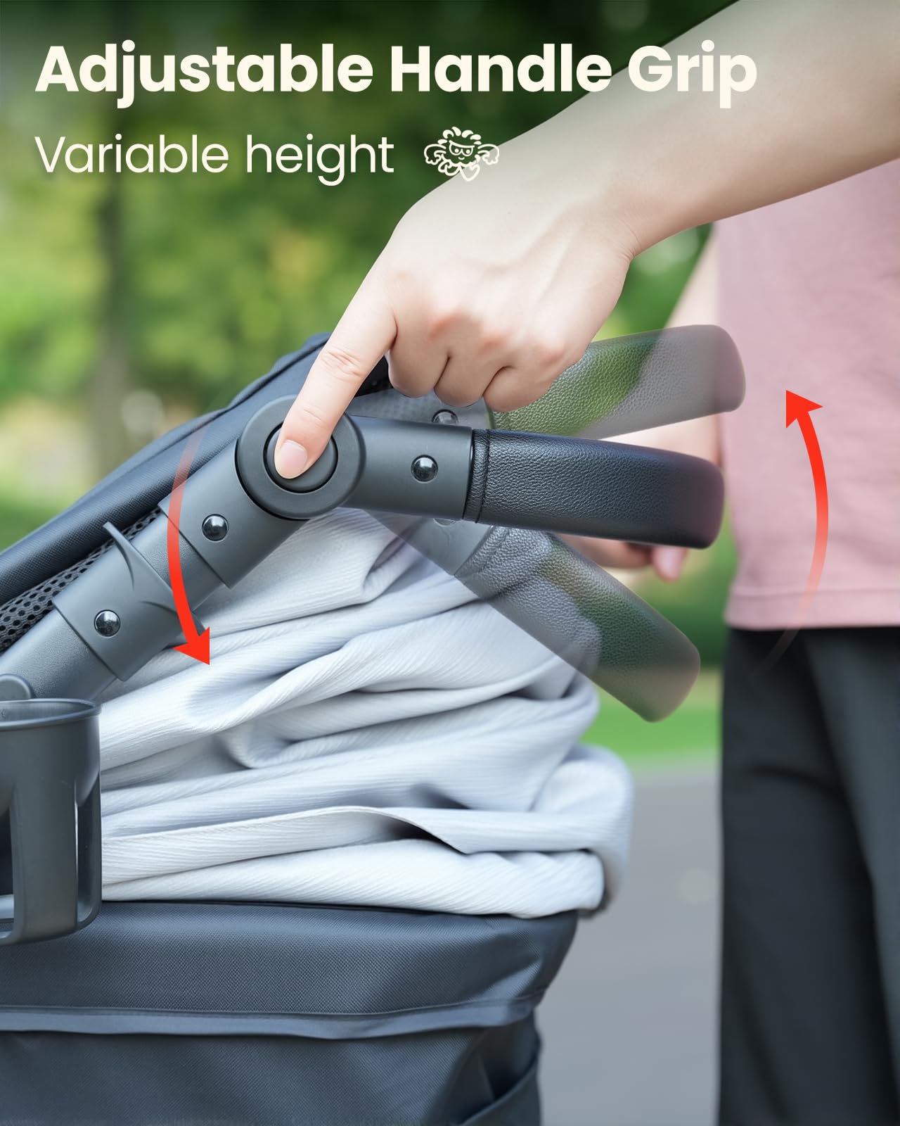 Pawccoli Medium Dog Stroller, Foldable Pet Stroller with Adjustable Handle & No Zip Entry, Storage Basket & Cup Holder, Canopy,