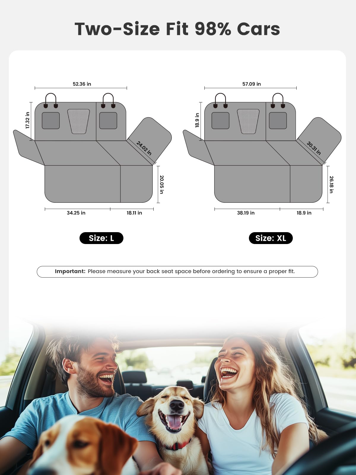 Gardner Pet Dog Car Seat Cover For Back Seat With Hard Bottom Holds 400Lbs, 6-In-1 Back Seat Pet Extender For Dogs With Waterpro