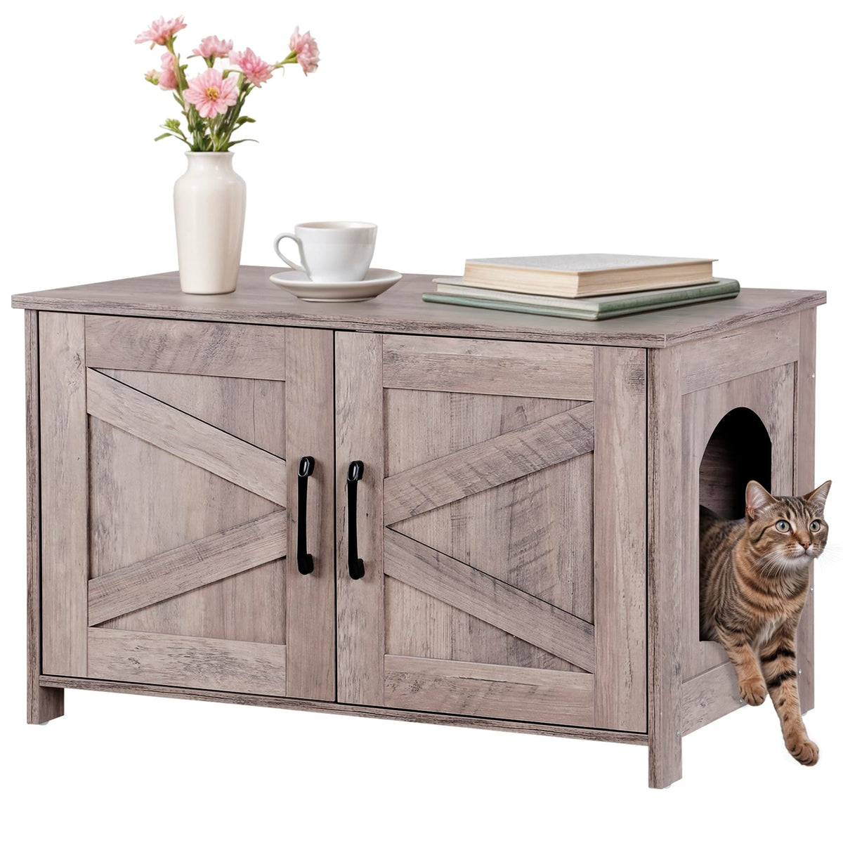 Cat Litter Box Enclosure Hidden Kitty Litter Box Furniture Indoor Cat Box Cabinet Cat House Side Table Nightstand Cat Washroom