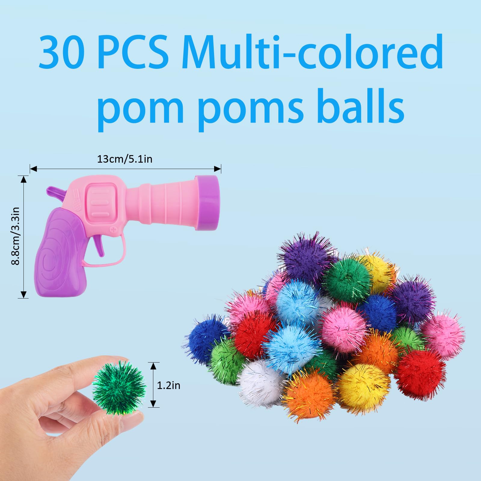Dorhui Cat Toy Set - 30 Pcs Sparkle Pom Pom Balls With Launchers, Interactive Glitter Enrichment Toys For Indoor Cats And Kitty