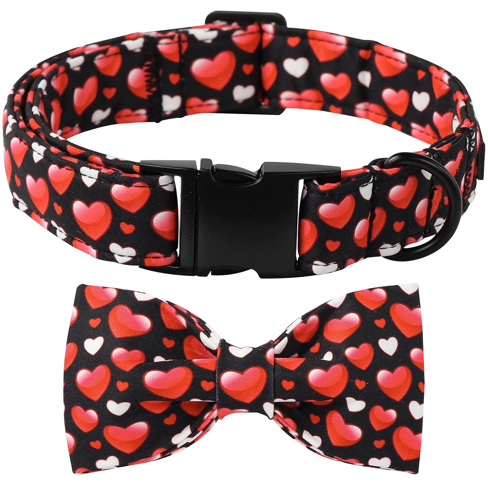 Lionet Paws Valentine'S White Dog Collar, Cute Heart Black Dog Collar For Small Dogs, Adjustable Cotton Love Pet Puppy Collars F