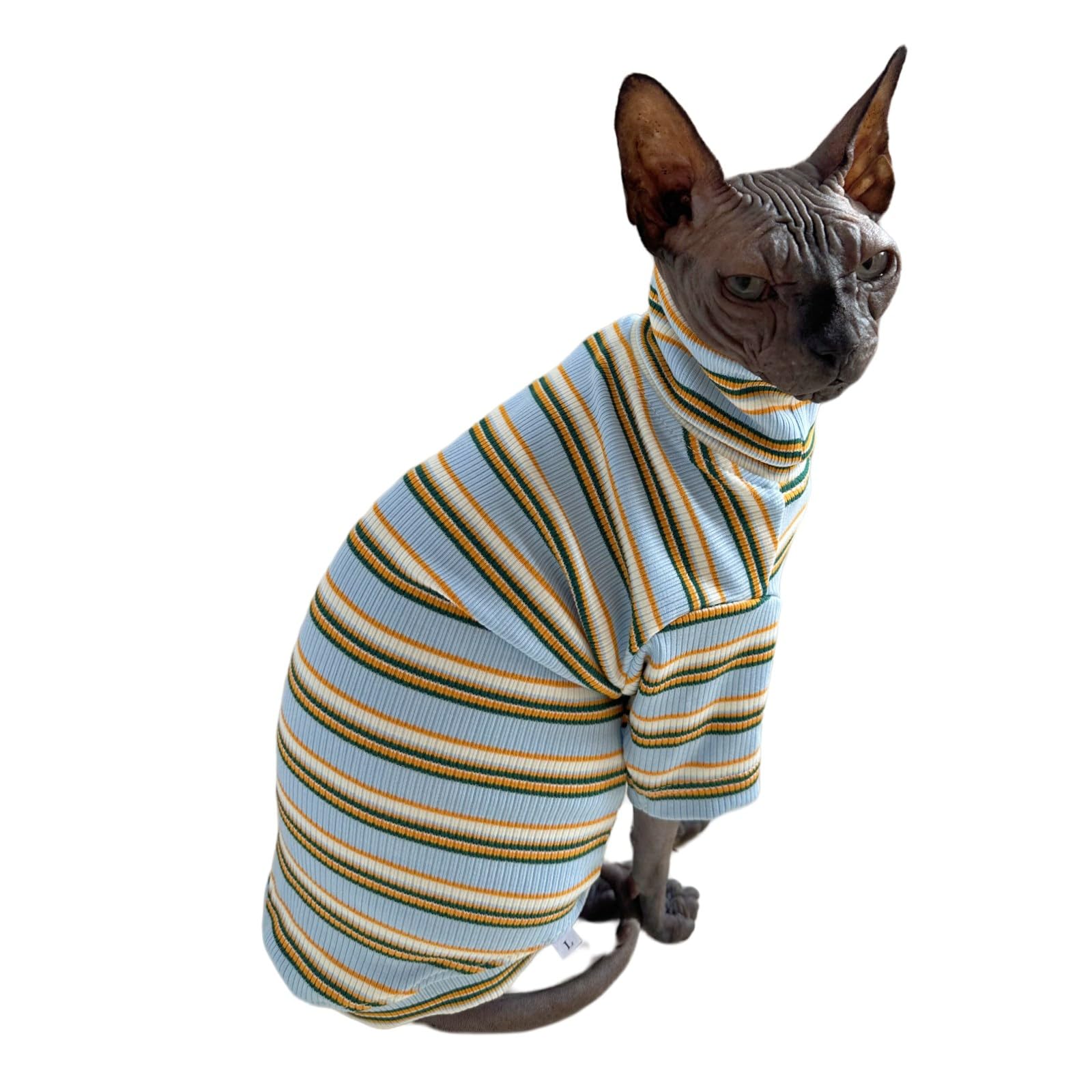 Turtle Neck Vintage Stripes Sphynx Hairless Cat Cotton T-Shirts Pet Clothes Vest Kitten Shirts Sleeveless, Cats & Small Dogs App