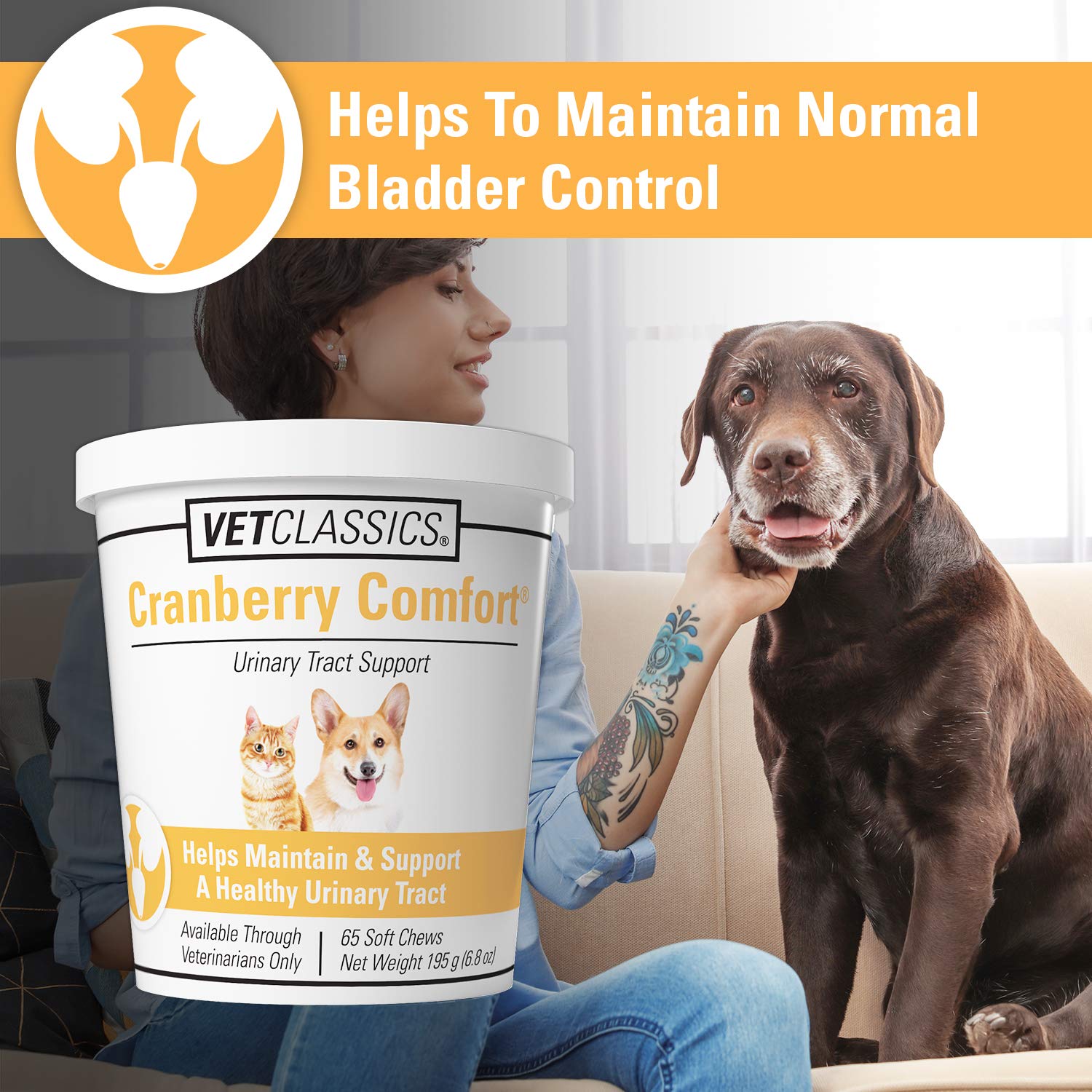 Vet Classics Cranberry Comfort Urinary Tract Pet Supplement for Dogs, Cats - Maintains Dog Bladder Health, Cat Bladder Control -