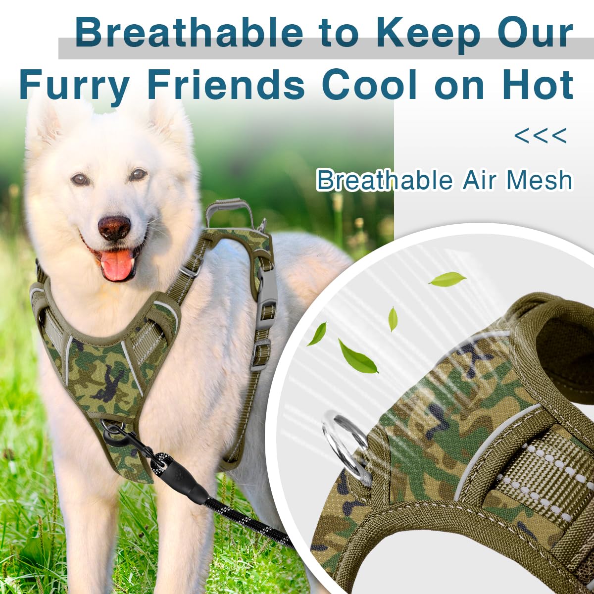 BARKBAY Dog Harness No Pull with ID Tag Pocket - Heavy Duty, Reflective, Easy Control for Large Dogs (Camo,XL)