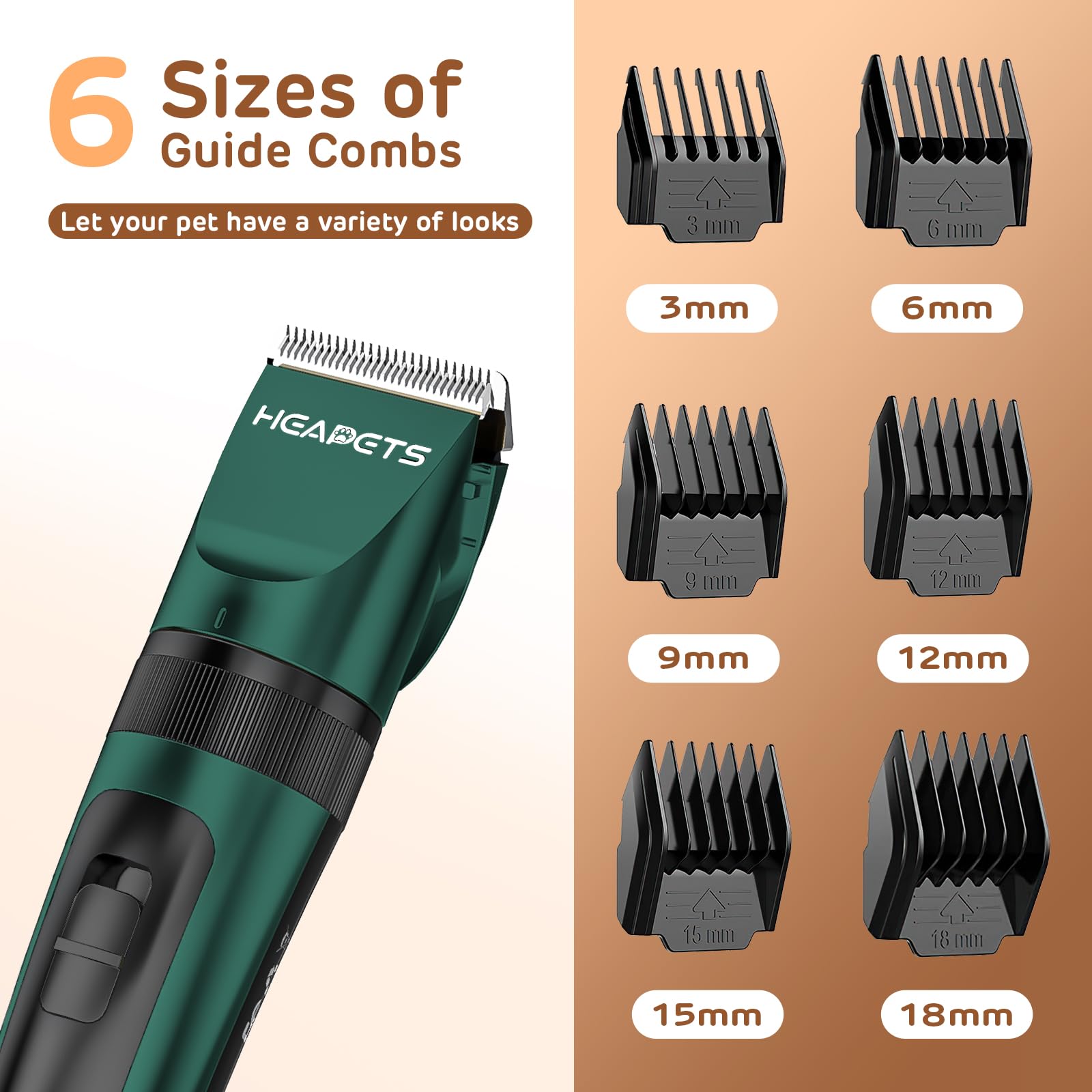HEAPETS Dog Clippers for Grooming, Low Noise, Electric Quiet, Adjustable Clipper Comb, Rechargeable Cordless Dog Hair Clippers f