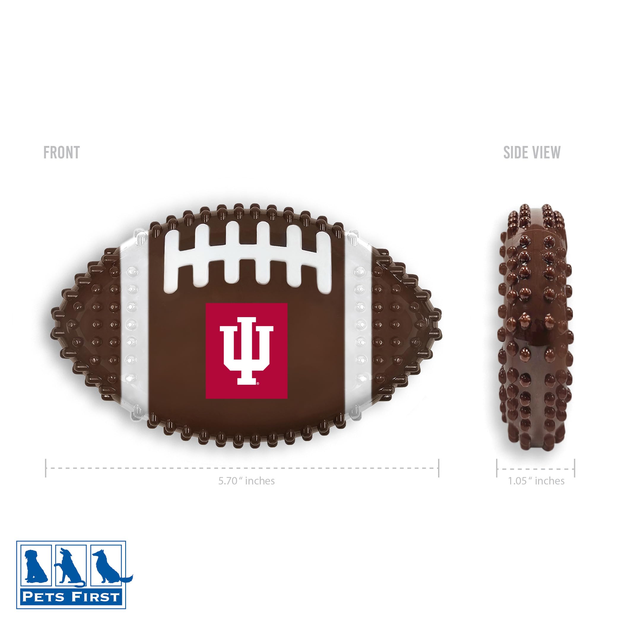 Pets First Ncaa Indiana Hoosiers Mega-Chew Hard Nylon Bacon-Flavored Bone Football Chew Toy. Interactive Tasty & Fun Chew Toy. I