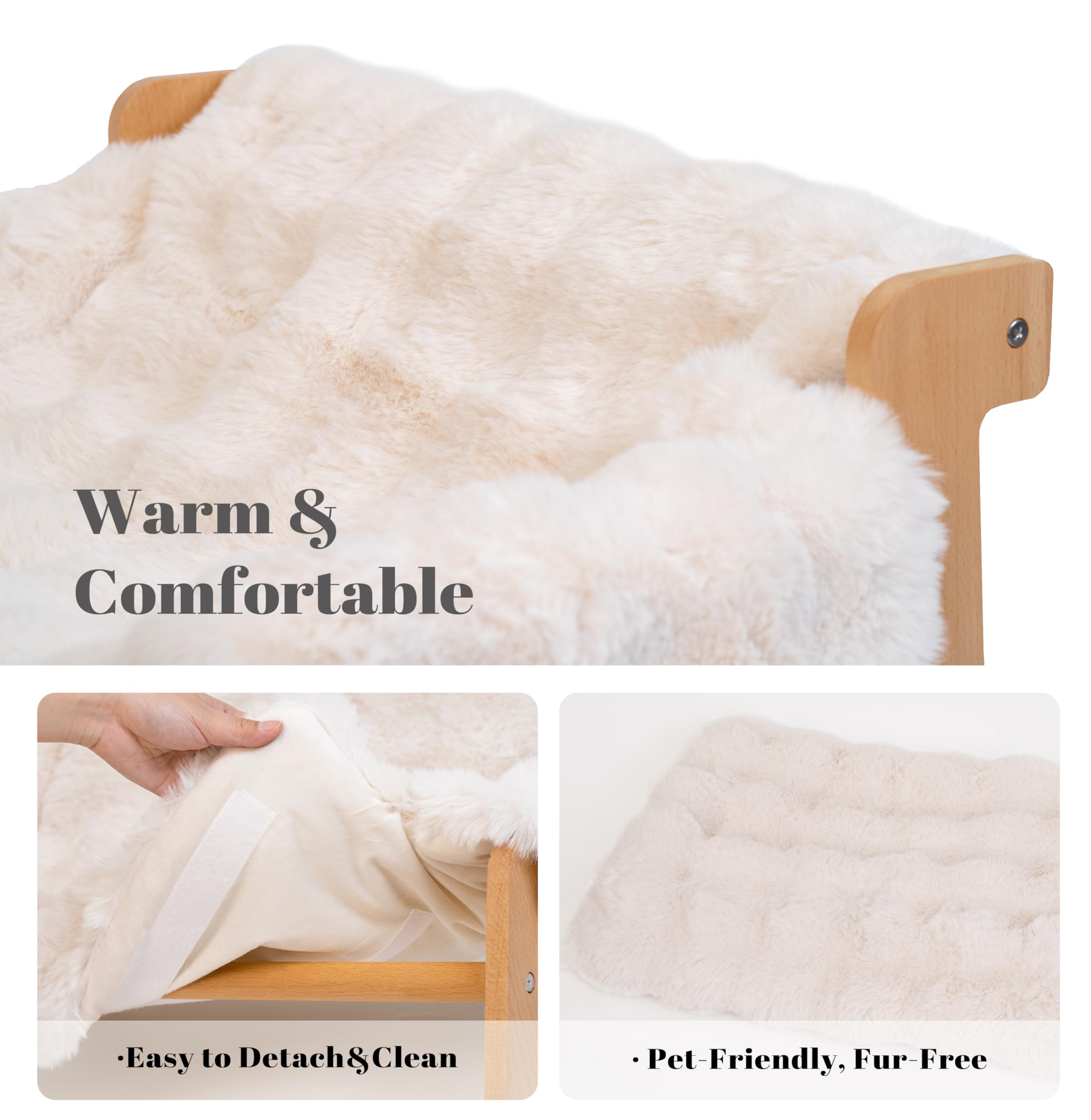 Cheerhome Pets Elevated Cat Couch Bed For Indoor Cats, Wooden Cat Sofa With Removable Washable Fluffy Cover Raised Kitty Lounge