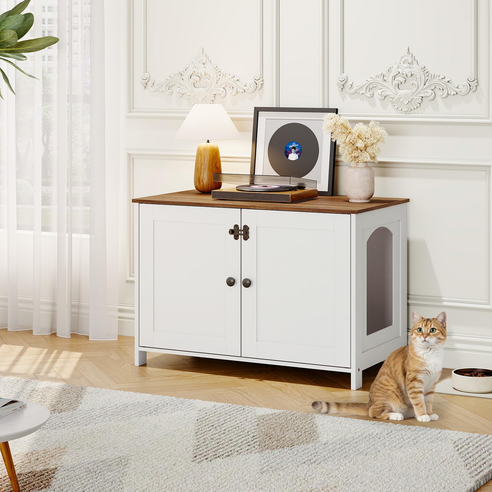 HOOBRO Litter Box Enclosure, Cat Litter Box Furniture with Removable Divider, Hidden Litter Box Furniture, Wooden Cat House, End