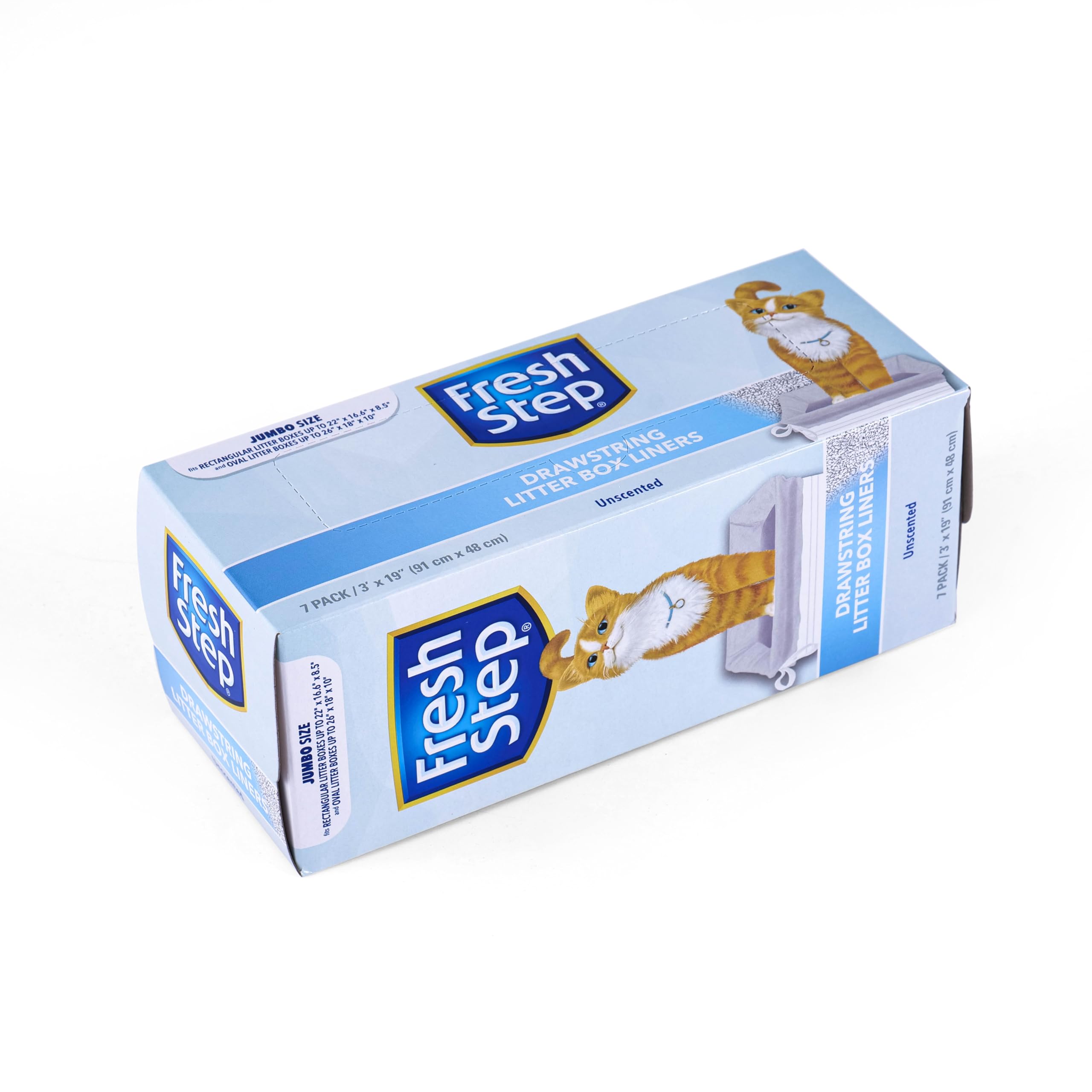 Fresh Step Drawstring Cat Litter Box Liners, Unscented, Jumbo Size, 36'' X 19'' - 7 Count | Kitty Litter Bags, Cat Litter Liners