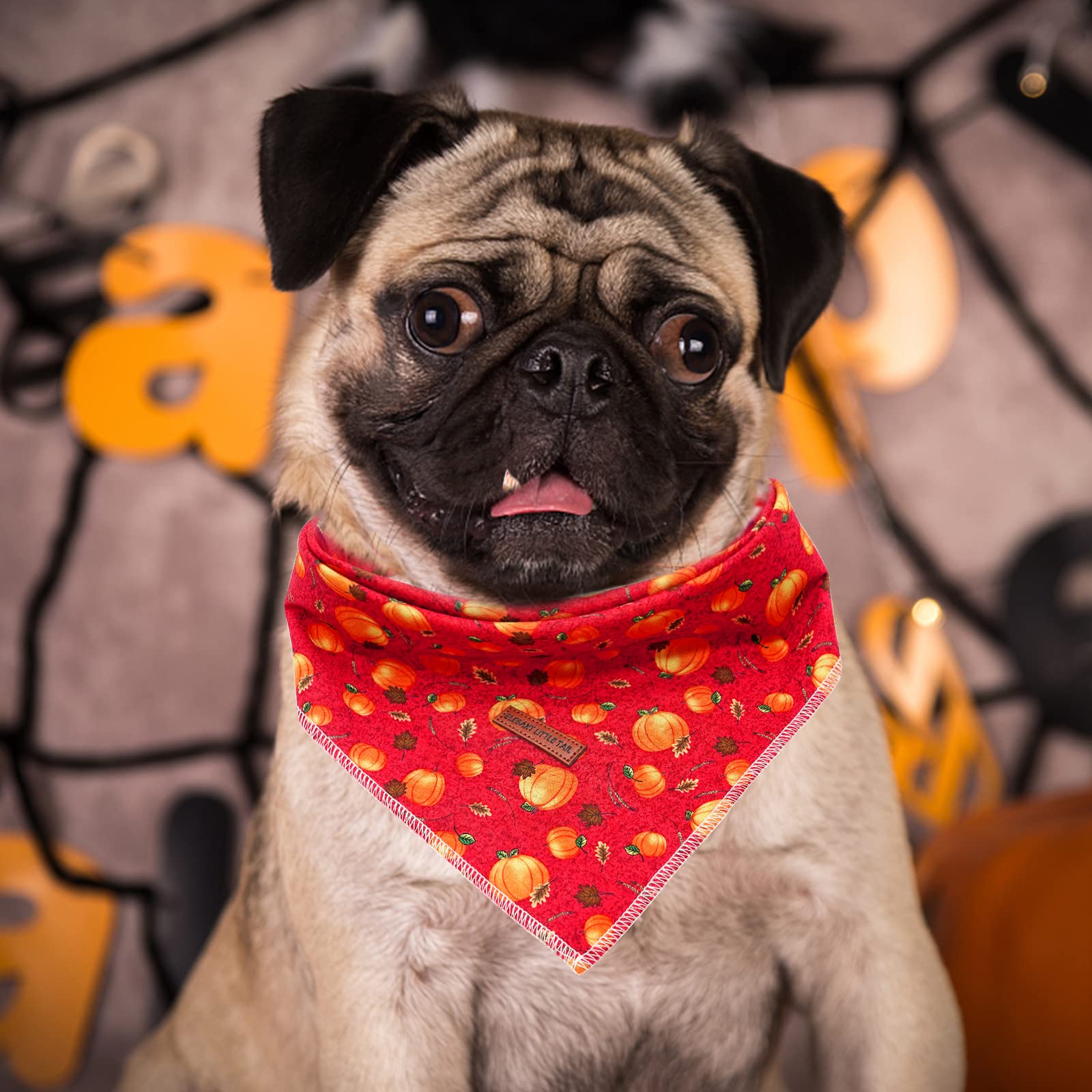 Elegant Little Tail Dog Bandana, Halloween Pumpkin Girl Boy Dog Bandanas For Small Medium Large Dogs Washable Square Dog Scarf Adjustable Dog Kerchief
