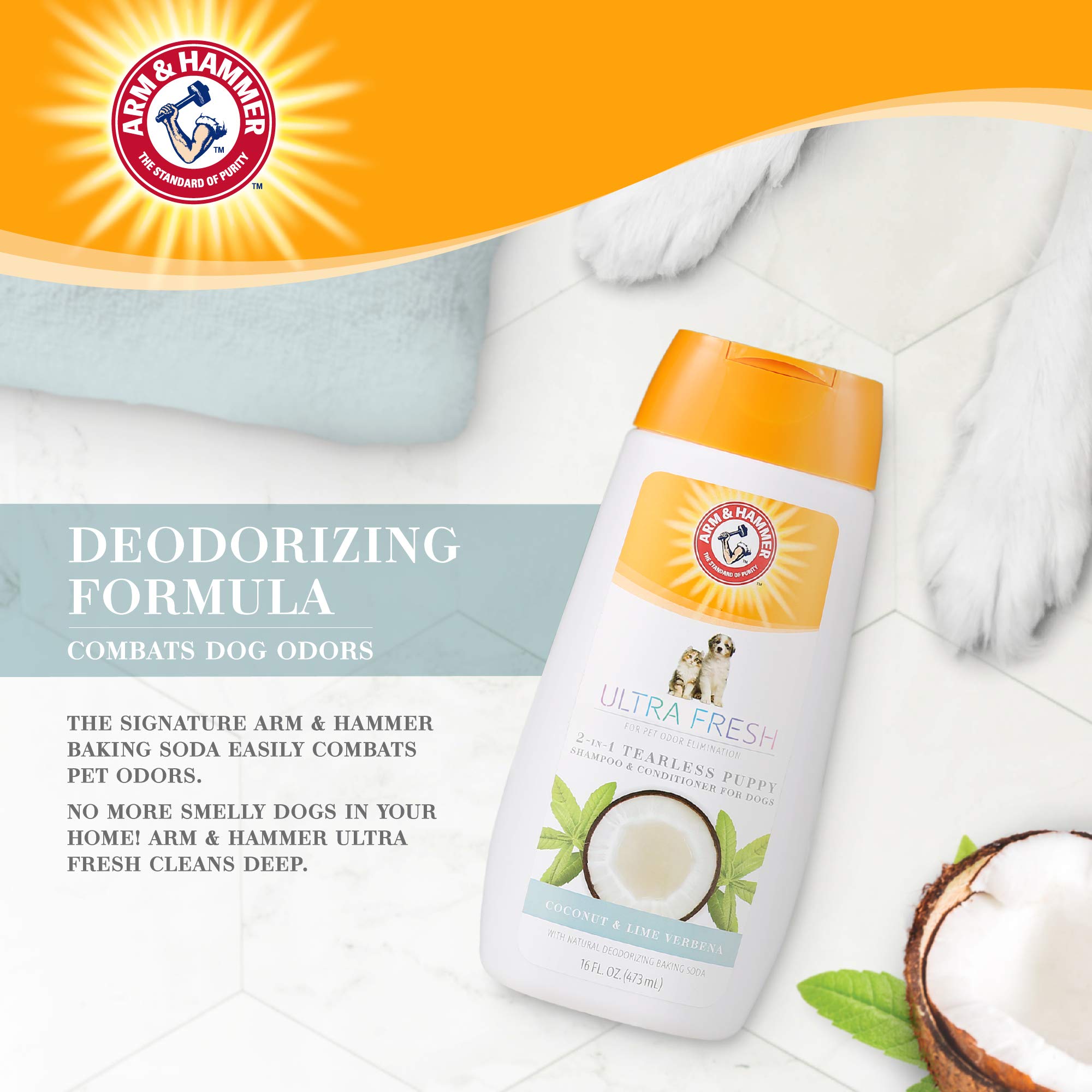 Arm & Hammer Ultra Fresh 2-In-1 Tearless Puppy Shampoo And Conditioner | Baking Soda Neutralizes Bad Odors For An Advanced Clean | Coconut Lime Verbena Scent