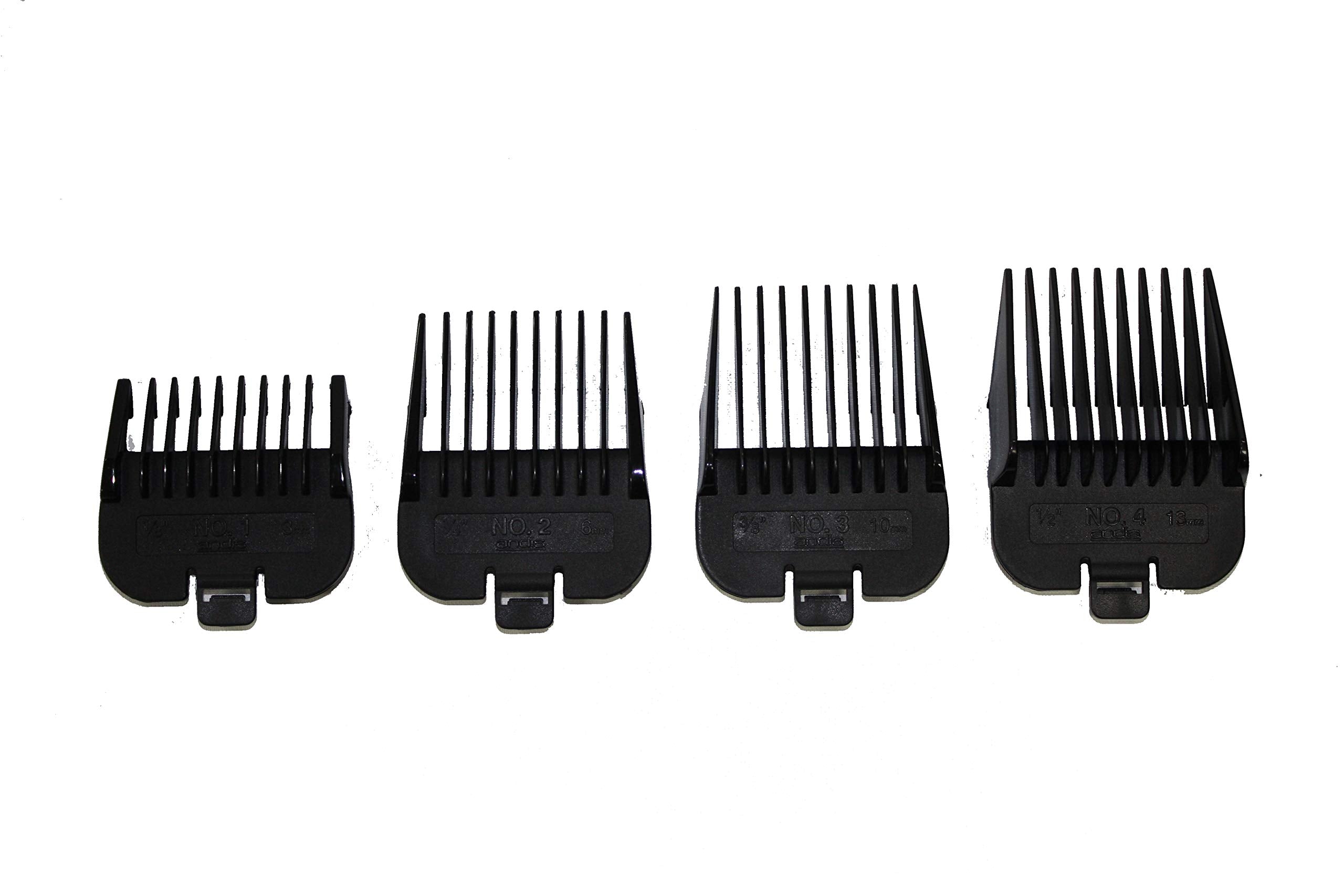 Andis 4 Piece Animal Comb Set; Sizes: 1/8'', 1/4'', 3/8'', 1/2'', Black, 21318, (Pack Of 4)