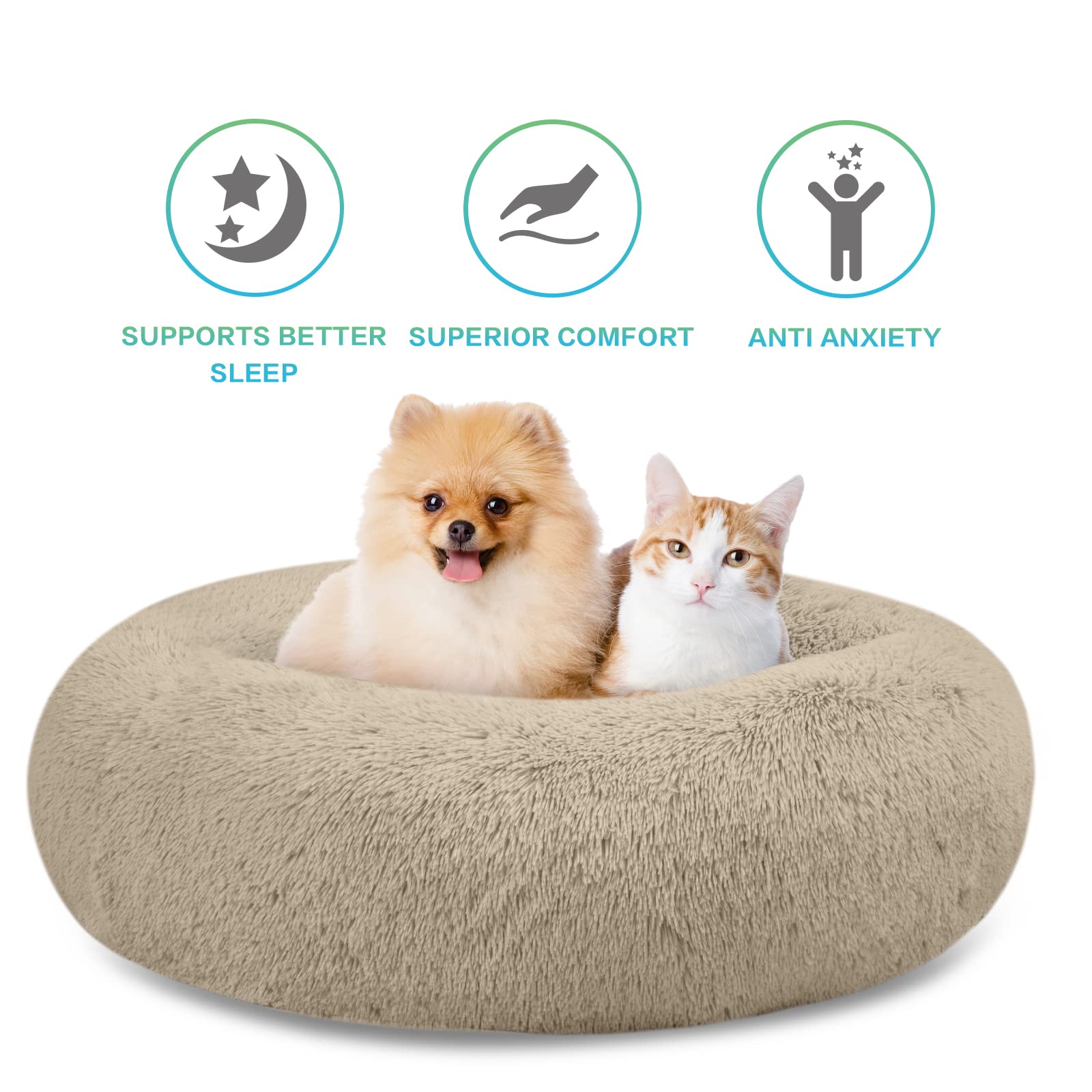 Savfox Plush Calming Dog Beds, Donut Dog Bed For Small Dogs, Medium, Large & X-Large, Comfy Cuddler Dog Bed And Cat Bed In Faux Fur, Washable Dog Bed, Multiple Sizes Xs-Xxl