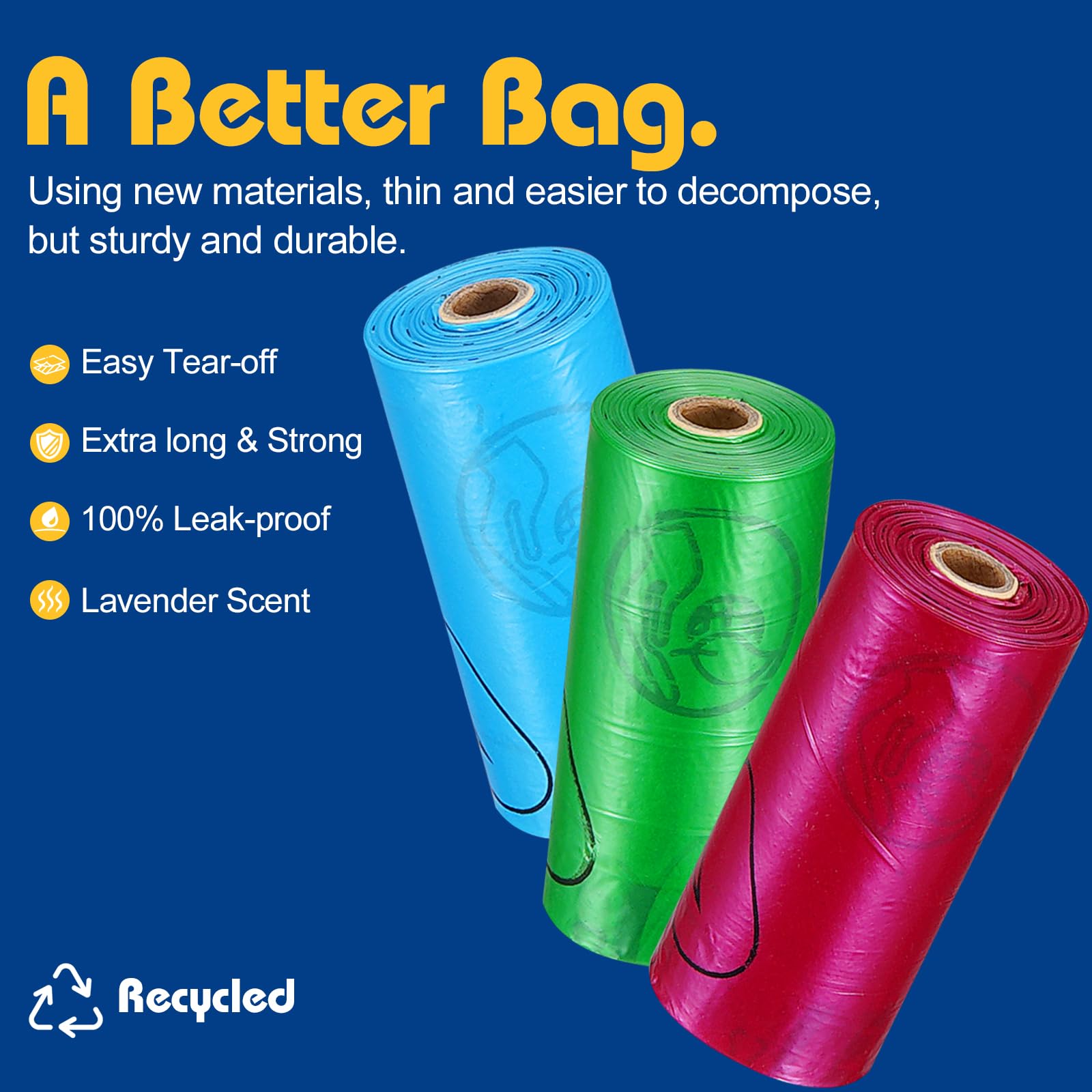 Letalong Dog Poop Bag With Holder, 150 Counts Biodegradable Scented Doggie Waste Bags With 1 Dispenser, Pet Poop Bags Rolls For