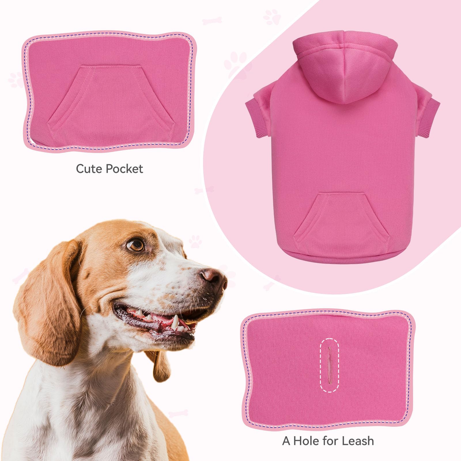 Dog Sweaters for Medium Dogs Dog Hoodie Dog Sweater Solid Soft Brushed Fleece Dog Clothes Dog Hoodie Sweatshirt with Pocket(Pink