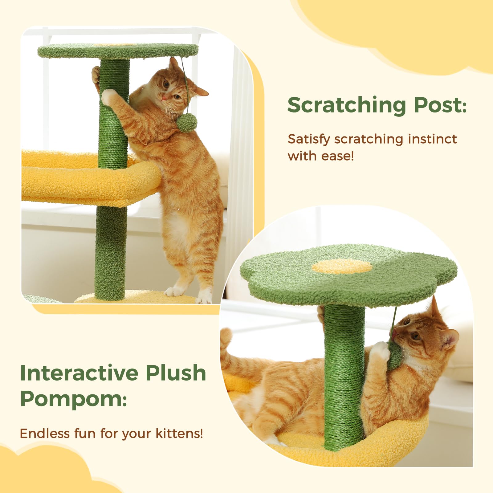 Made4Pets Cat Tree, 36.5 Inches Cat Tower For Indoor Cats, Multi-Level Cactus Cat Tree With Scratching Posts, Private Cat Condo,