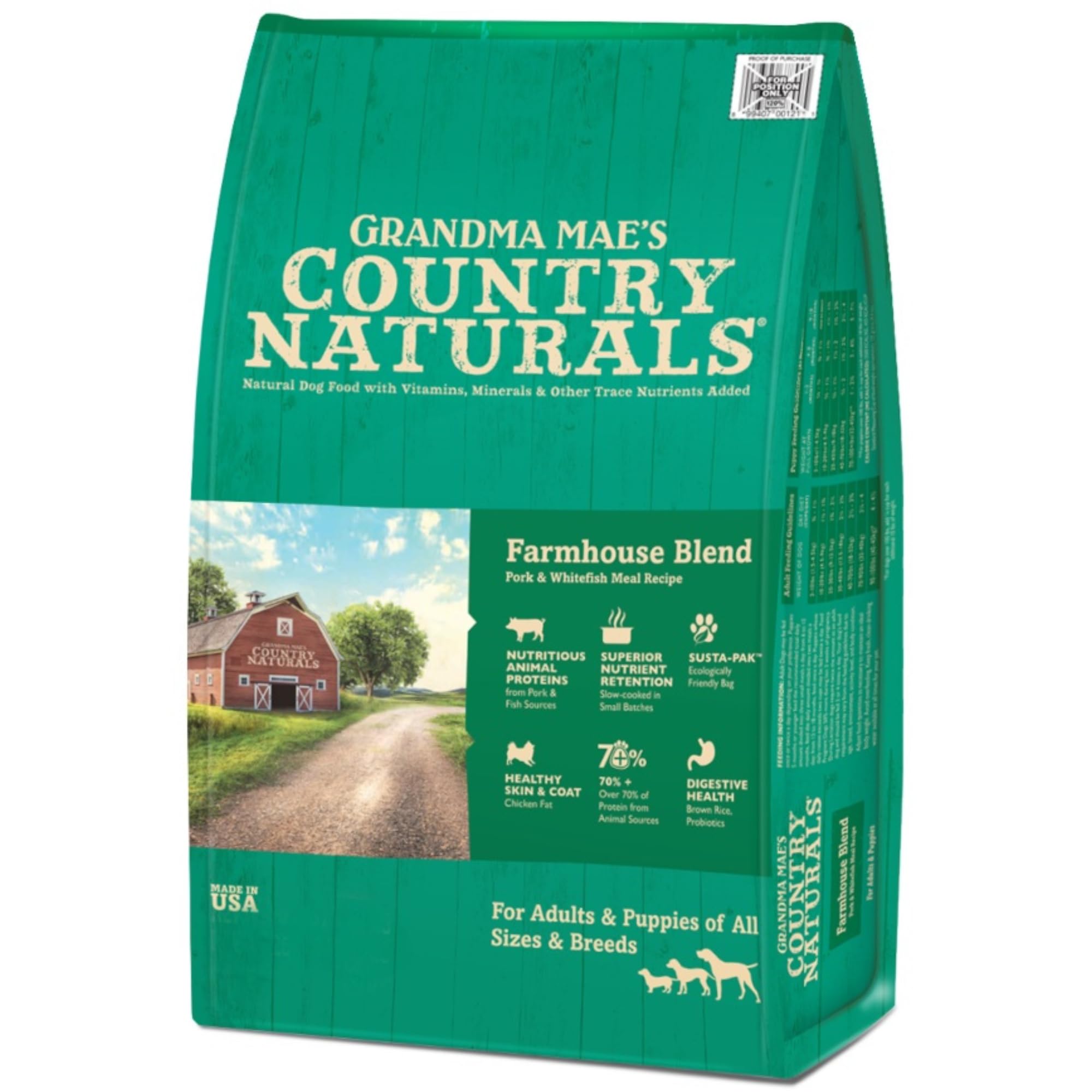 Grandma Maes Country Naturals Dry Dog Food, Farmhouse Blend Formula, Pork, Fish & Brown Rice, Slow Cooked & Nutrient Dense, Made
