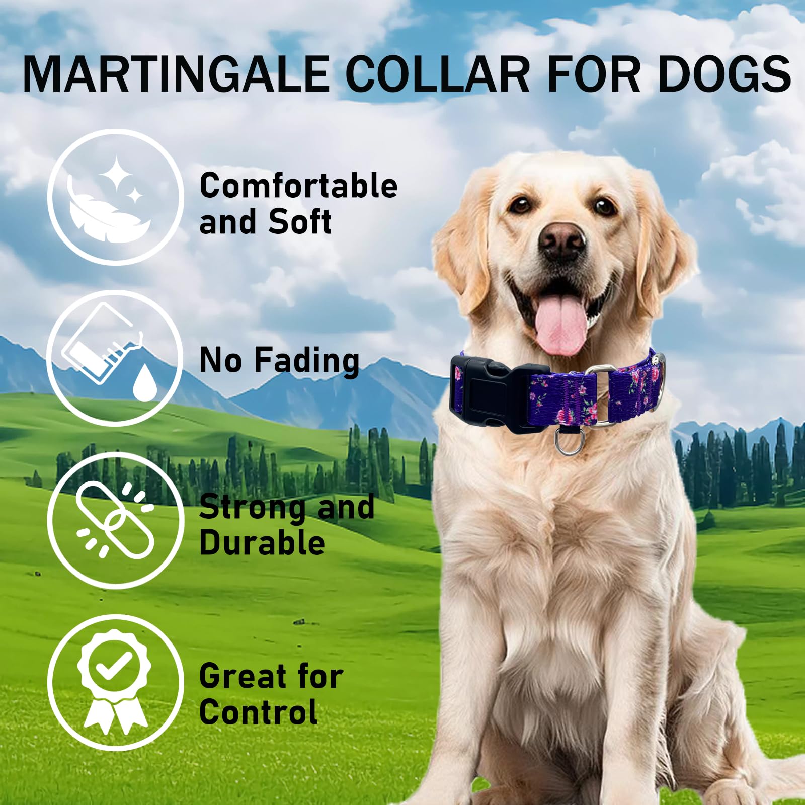 Fidohug Martingale Collar For Dogs With Buckle Floral Dog Collar Girl Female Soft Nylon Dog Collars For Small Medium Large Dogs