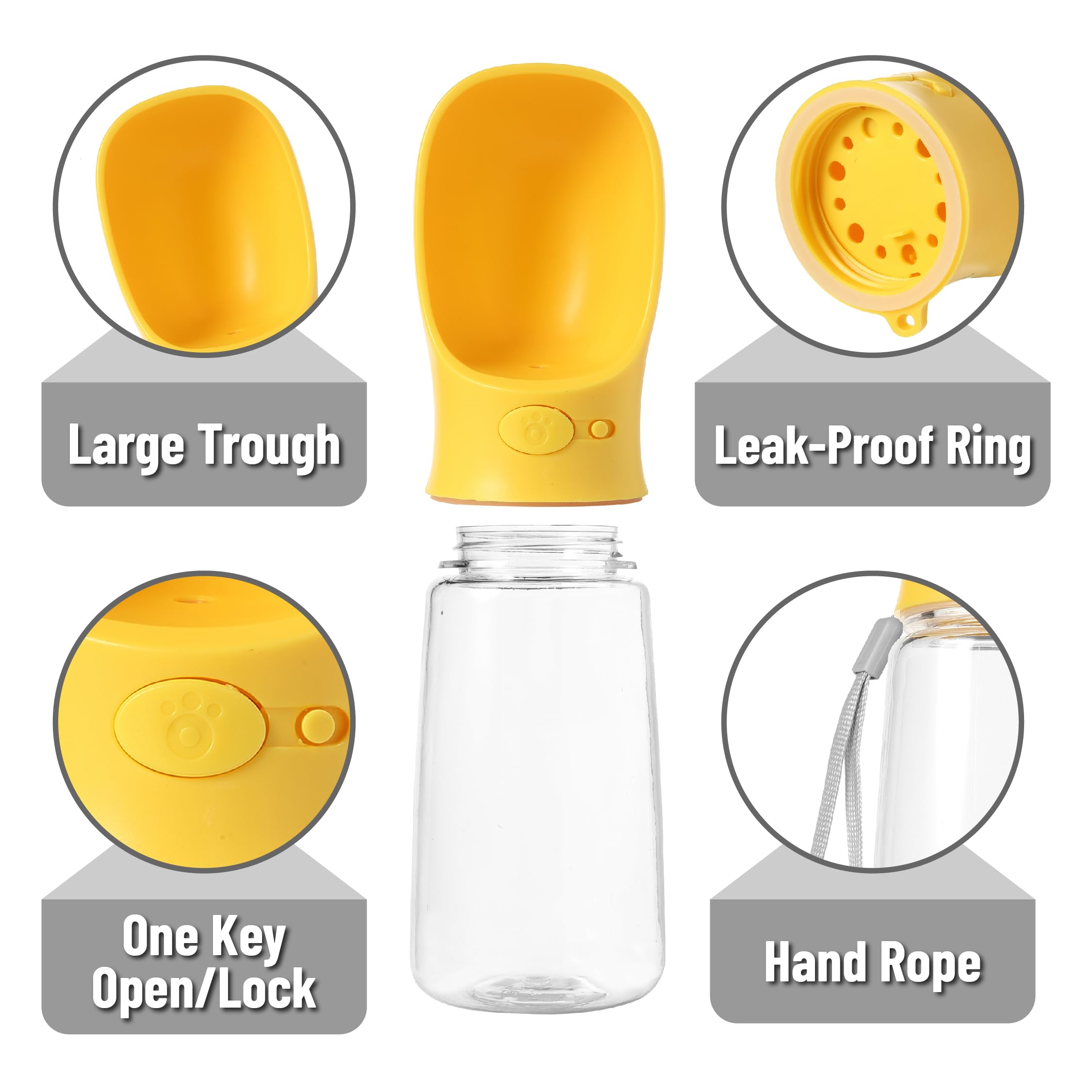 Mr. Pen- Dog Water Bottle, 19oz, Large, Yellow, Portable Dog Water Bottle Dispenser, Dog Travel Water Bottle, Travel Dog Water B