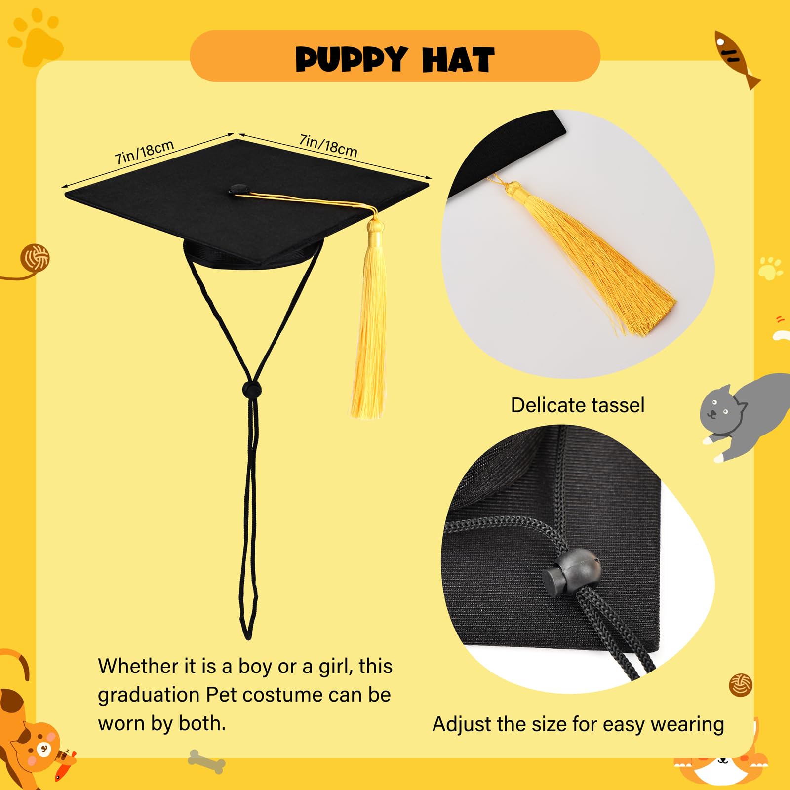 Dog Graduation Cap And Gown, Dogs Cats Graduation Holiday Halloween Costume Accessory(Black,Large)