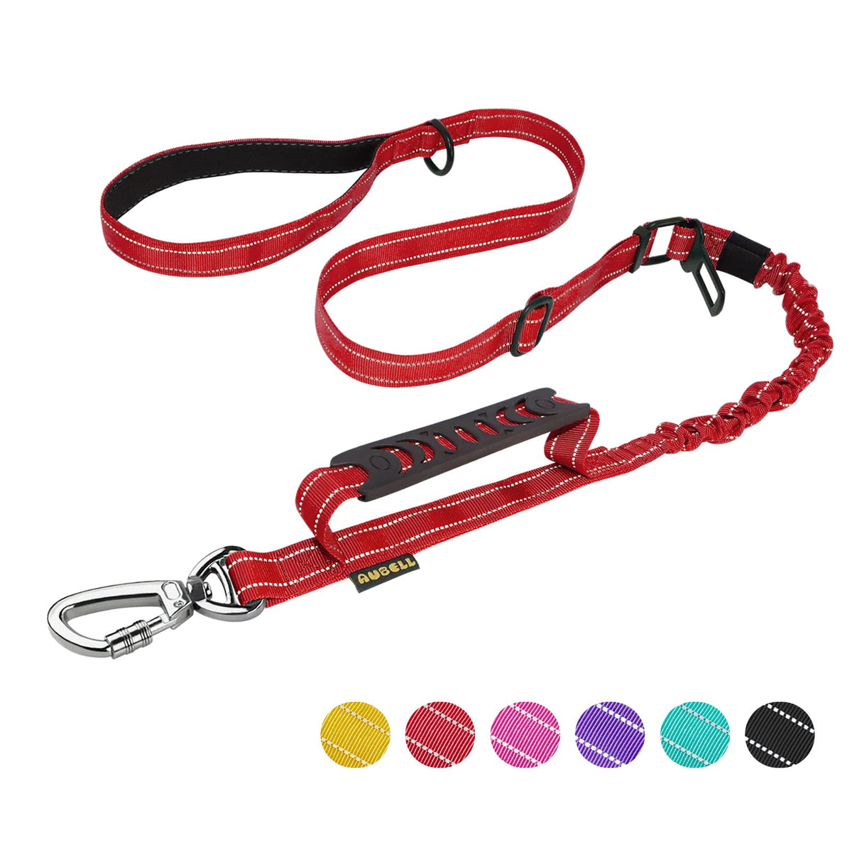 Aubell Dog Leash, Reflective Dog Leash Heavy Duty Dog Leash With Car Seat Belt And Padded Handle, Tactical Dog Leashes For Walking,Training Lead For Large Medium Dogs, 6Ft Strong Bungee Dog Leash, Red