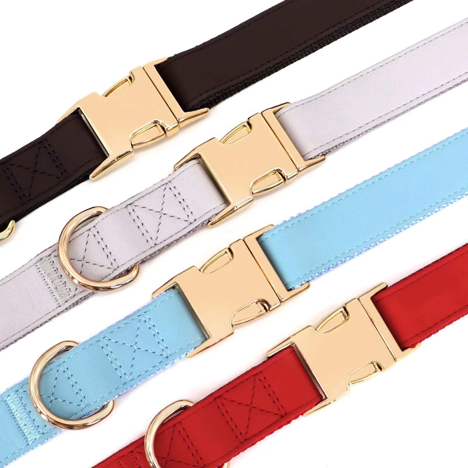Pet Artist Charming Nylon Dog Collar With Leather Soft Comfy Elegant Nylon Collars For Dogs Small Medium Large 4 Bright Solid Color For Choosing Blue Red Brown Grey (Red,Neck Fit 13-19'')
