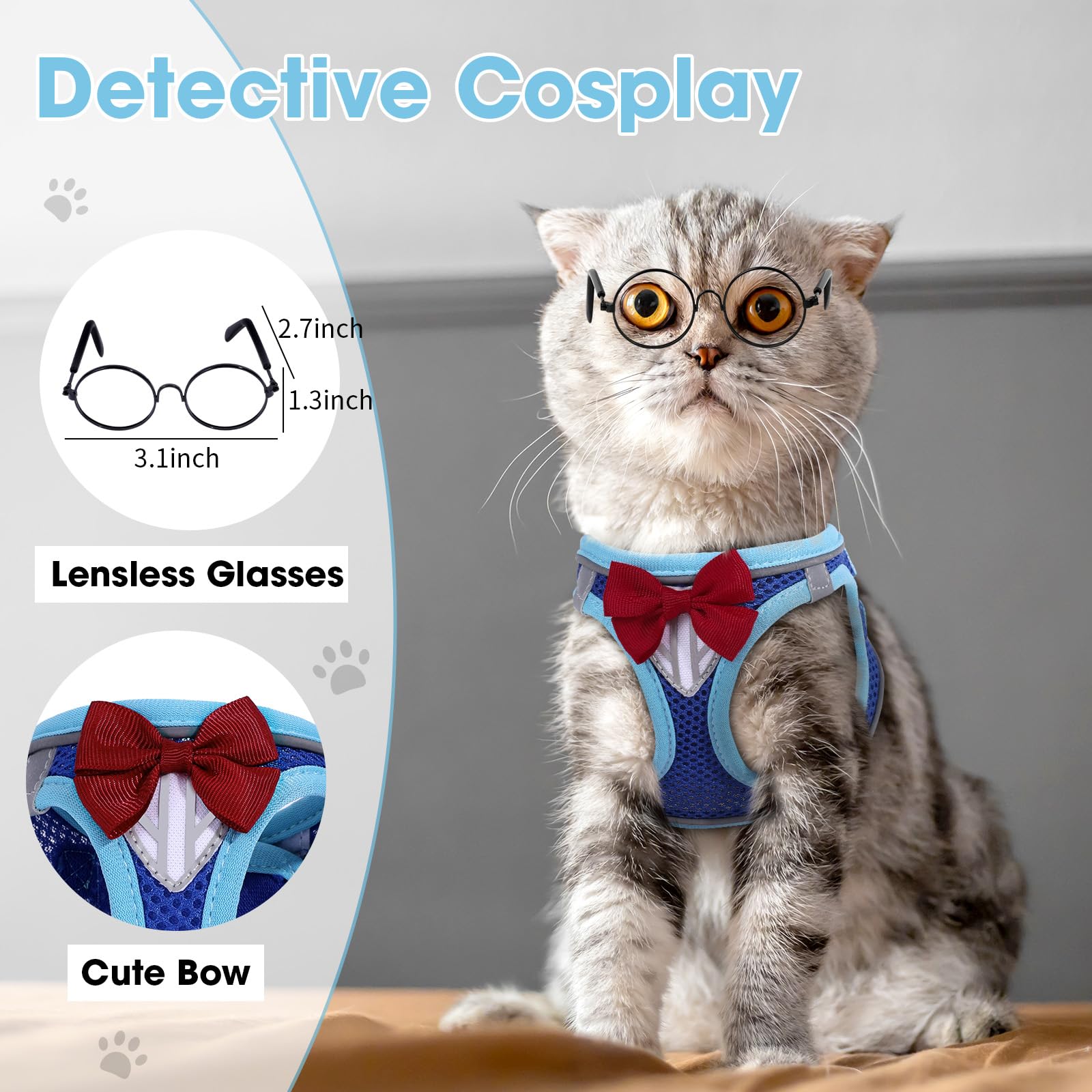 NCMAMA Cat Vest Harness and Leash Set for Walking Escape Proof, Adjustable Kitten Harness Breathable Mesh with Reflective Strips