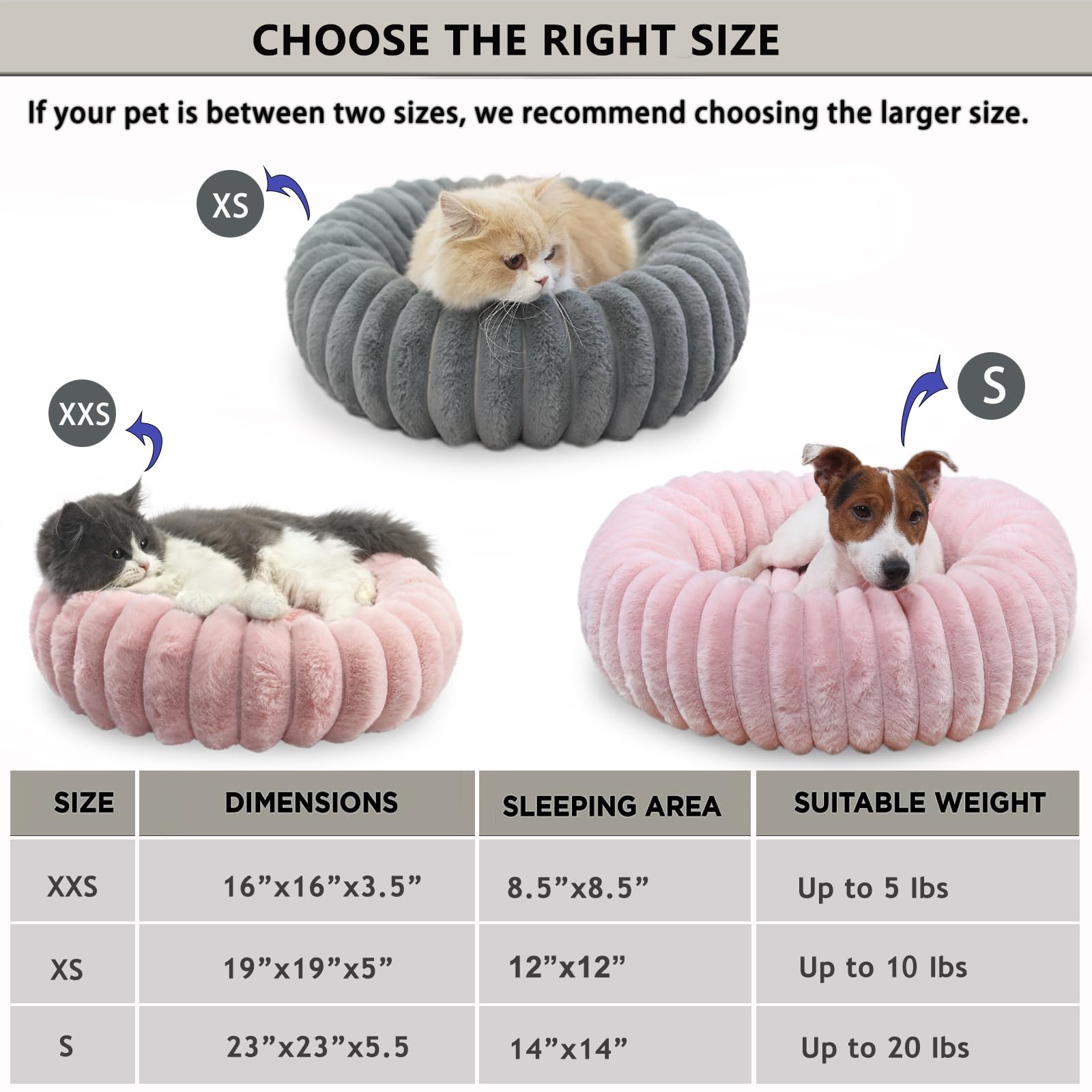 Donut Small Dog Bed Washable Cute Puppy Beds With Corduroy Fleece & Anti Slip Bottom, Round Faux Fur Pet Snuggle Beds For Large