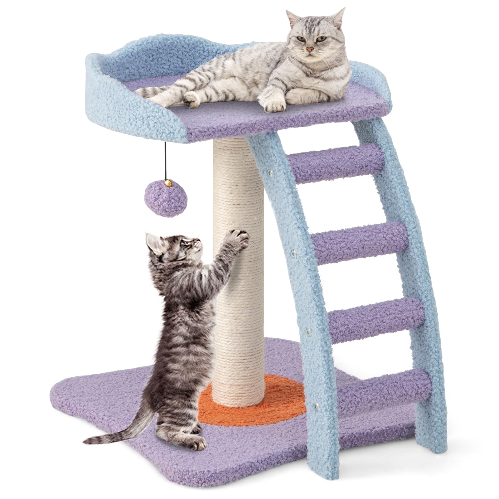 PETSITE Small Cute Cat Tree, 19 Inches Modern Cat Tower for Indoor Cats with Top Perch, Scratching Post, Ladder, Blue Purple
