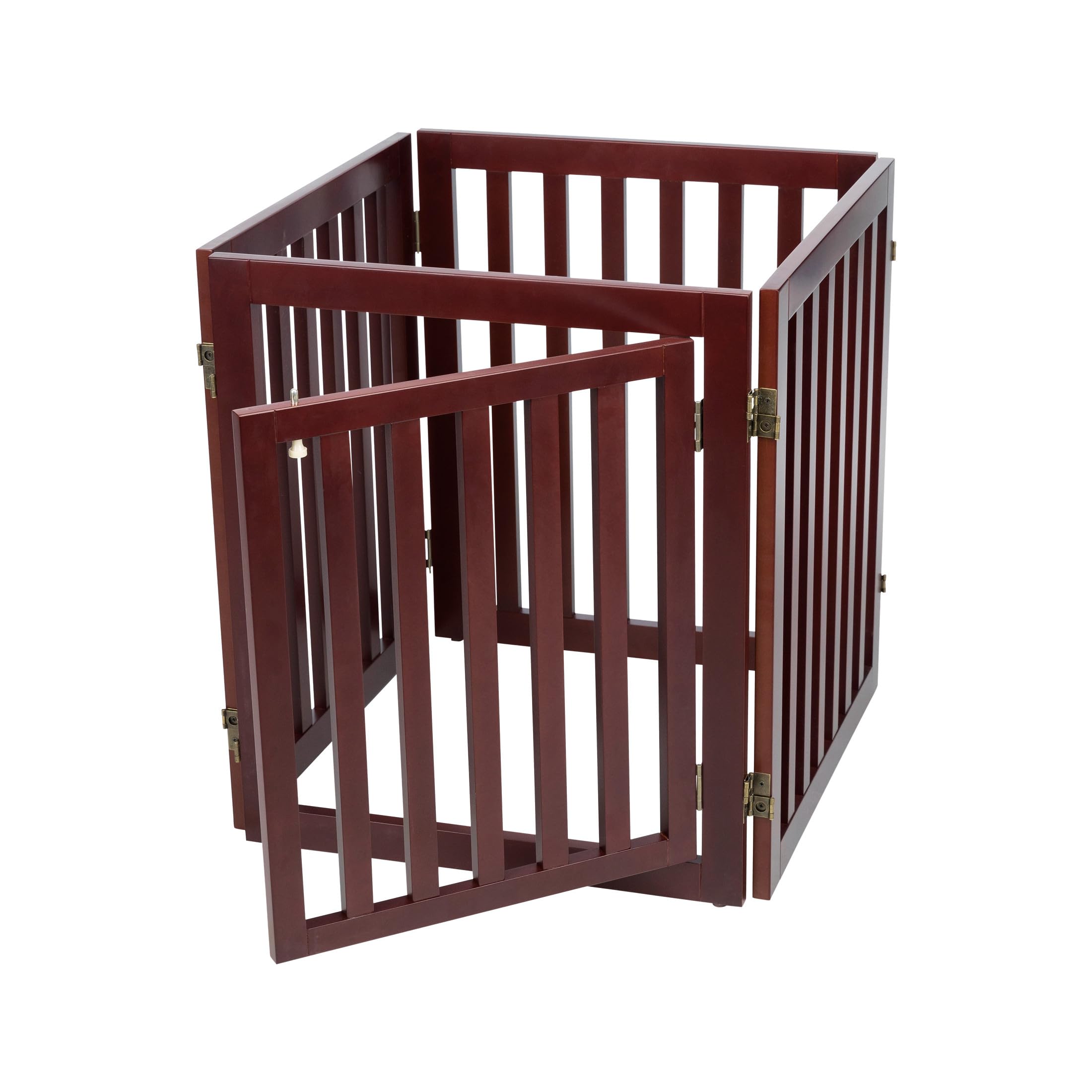 Trixie Freestanding 4-Panel Pet Gate, Foldable Pet Barrier Fence, Convertible Pet Pen, 24-In Tall, Pet Walk Through Pet Door, Br
