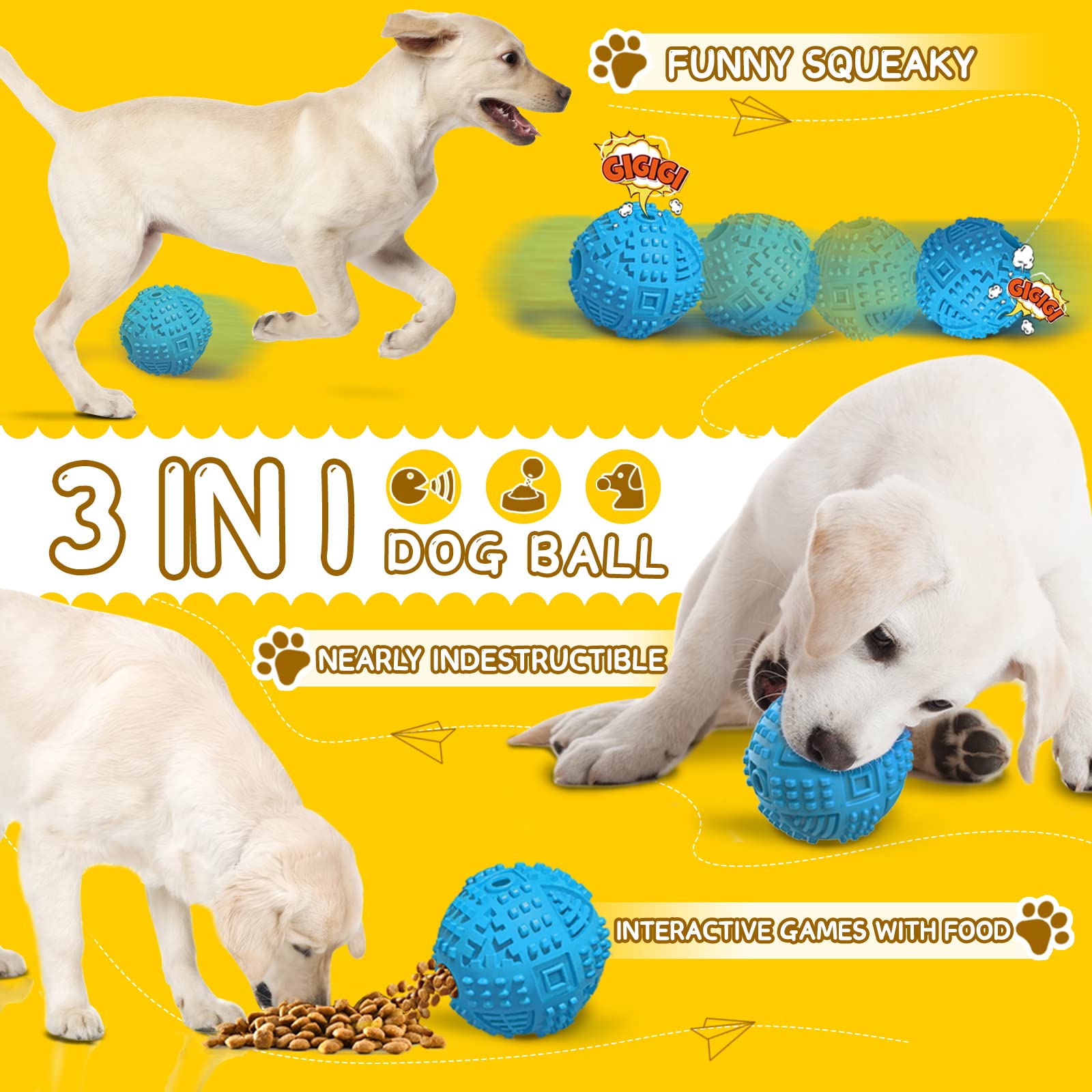 Legend Sandy Dog Balls Treat Dispensing Dog Toys For Aggressive Chewers Large Breed, Nearly Indestructible Squeaky Puppy Chew To
