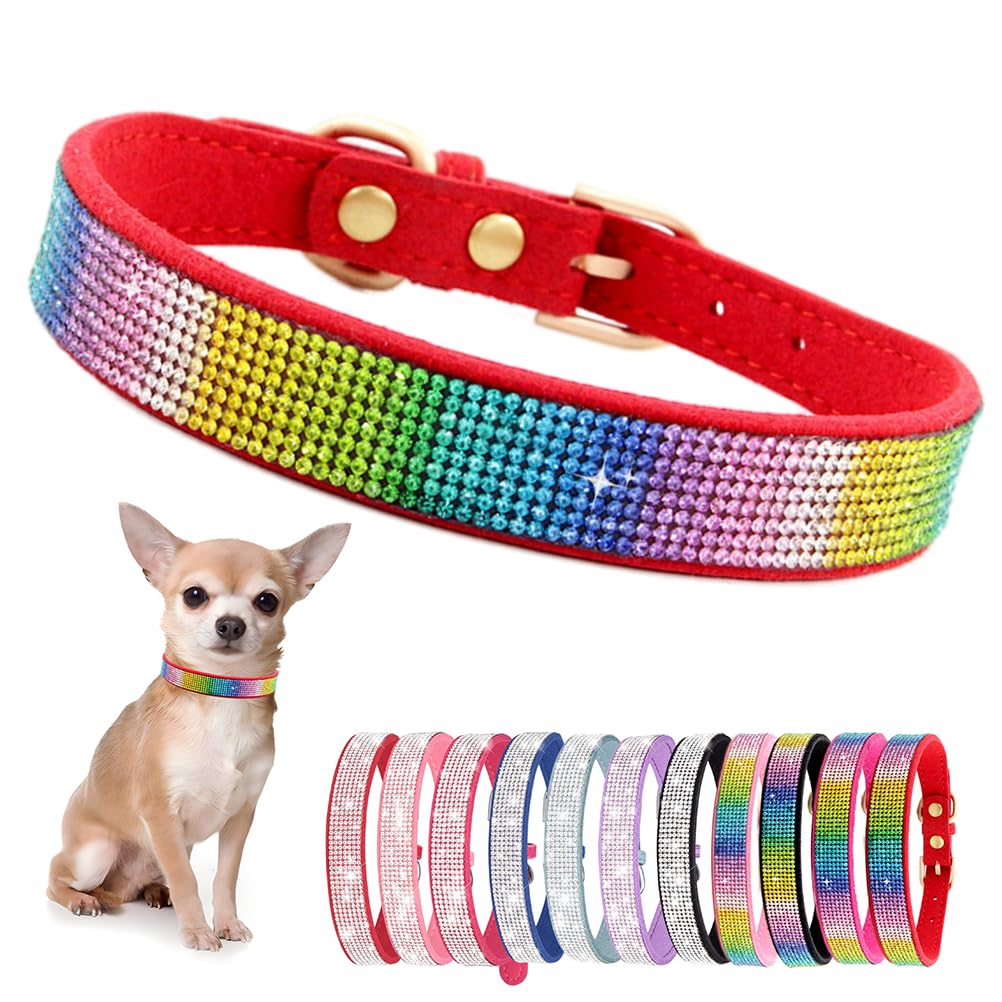 Cute Dog Collar With Bling Rhinestone, Fancy Crystal Diamond Glitter Pretty Jewel Soft Cat Collars For Small Medium Large Breed Dogs Girl Female Pet Puppy Kitten Terrier, Colorful Red Xxs