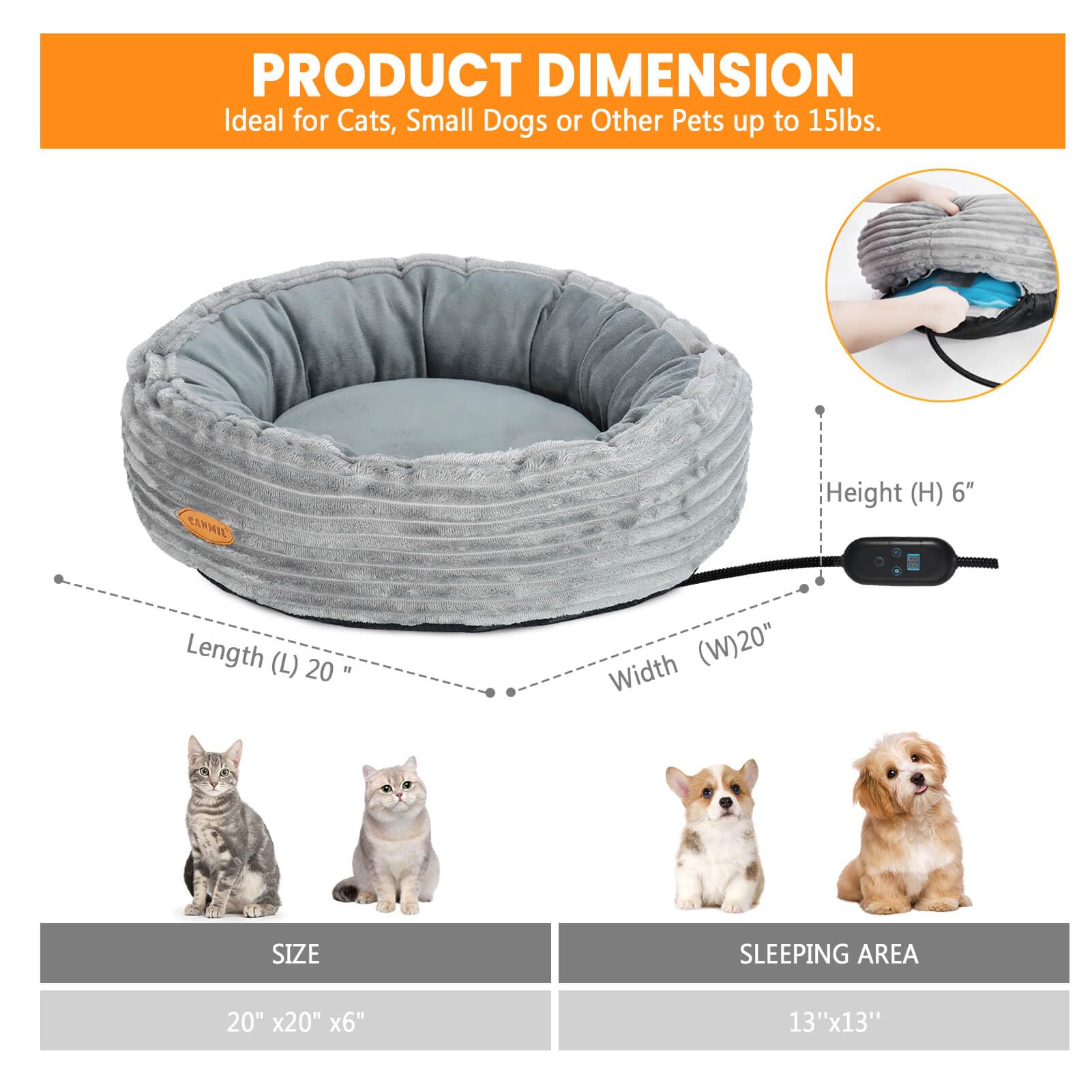 Heated Cat Bed For Indoor Cats, 20 Electric Cat Heated Bed Pet Warming Bed For Cats And Small Dogs, Washable Calming Round Donut