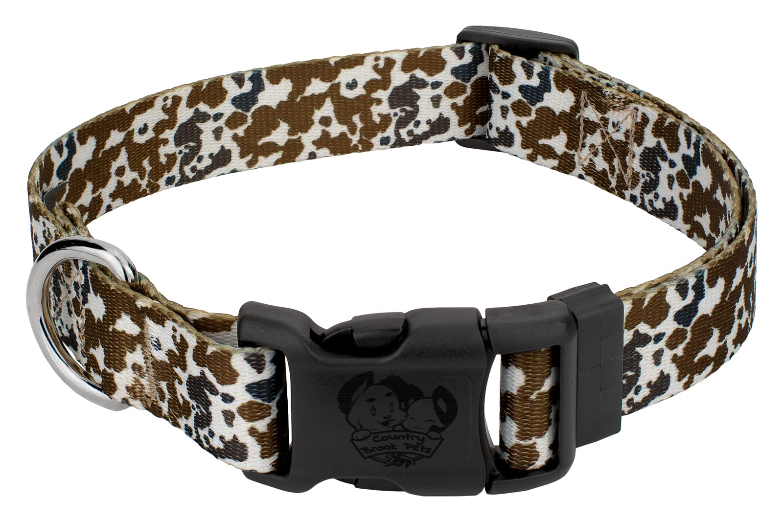 Country Brook Petz - Deluxe Cow Print Dog Collar - Made In The U.S.A. - Country And Western Collection Featuring Rustic Designs 