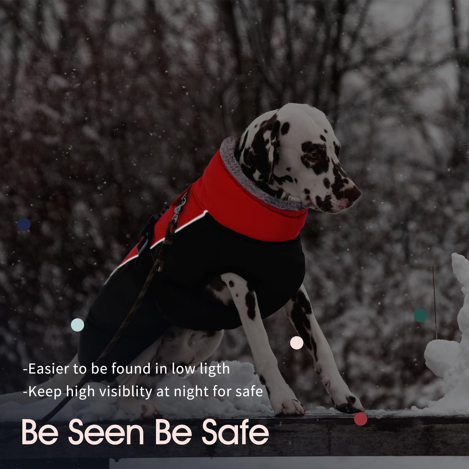 IECOii Extra Warm Reflective Dog Coat - Adjustable Turtleneck Jacket for Small to Extra Large Dogs - Medium, Christmas Red