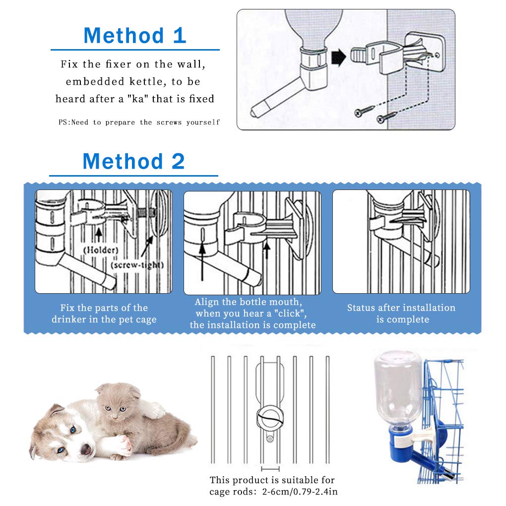 Andiker No-Drip Dog Water Dispenser Bottle-Dog Kennel Cage Water Dispenser Water Drinker Kettle For Pets Can Be Raised And Lowered Drinking Water Feeding Cage Water Bottle For Dogs