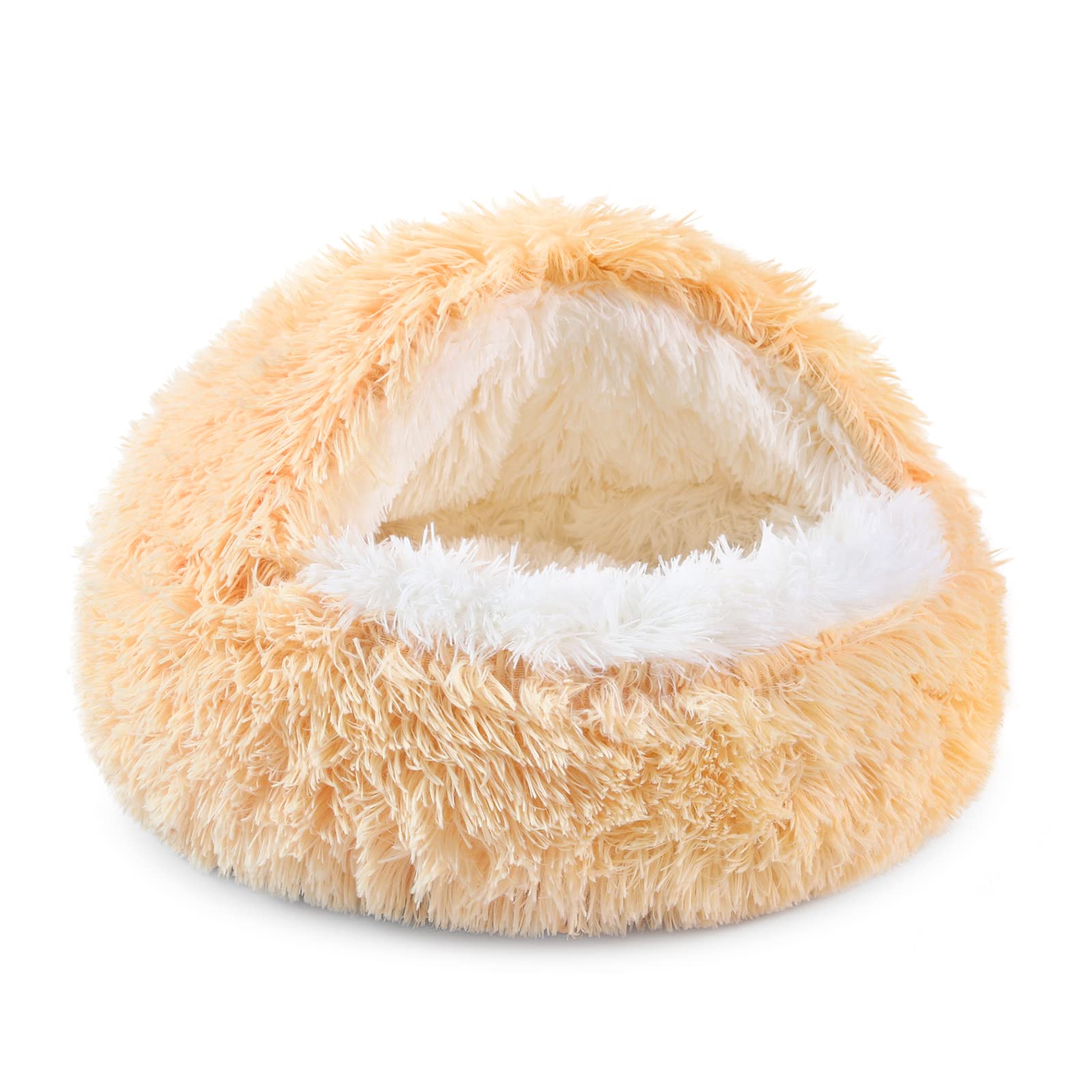 NOYAL Round Hooded Plush Cat Cave Donut Anti Anxiety Fluffy Bed for Small Medium Dog and Cat
