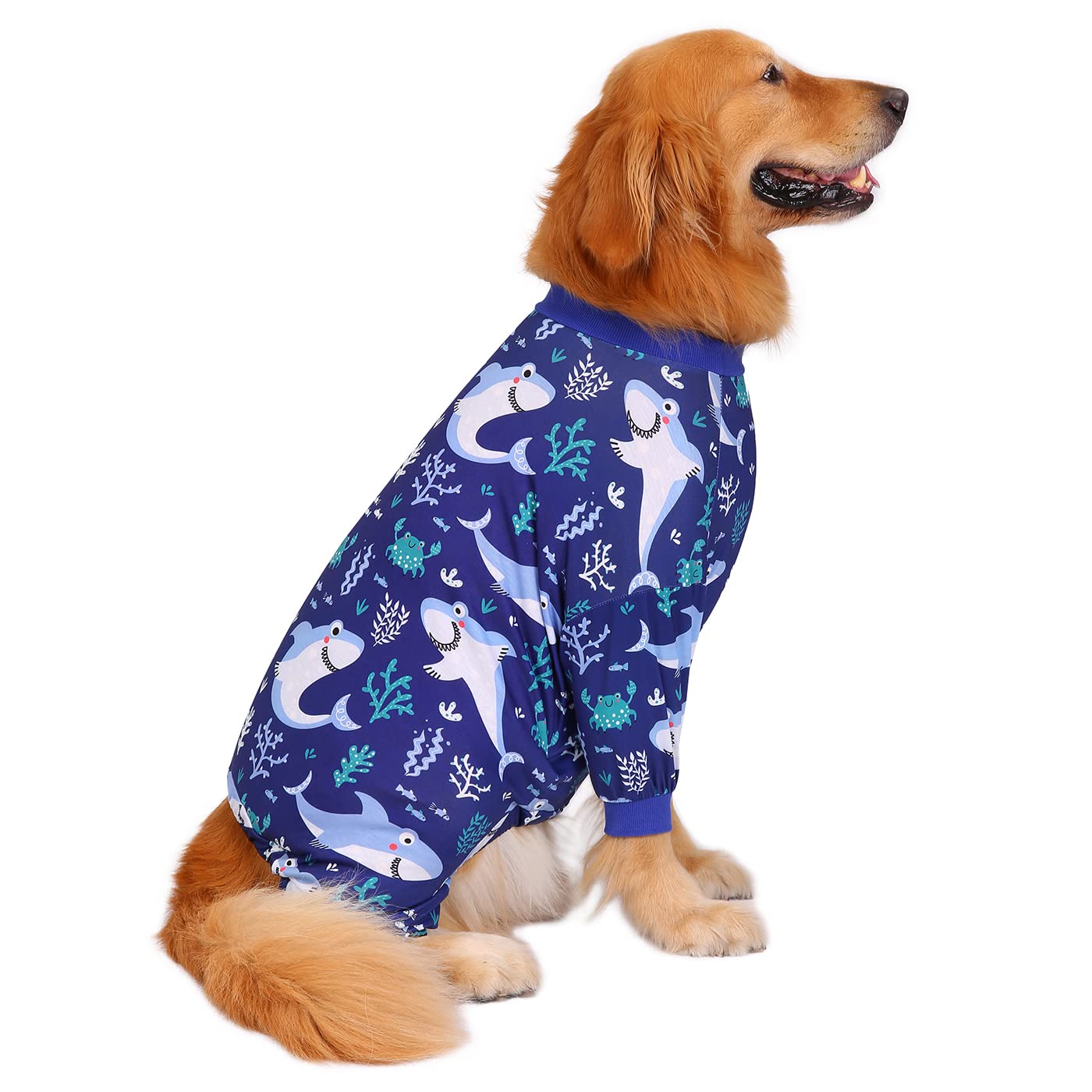 Hde Dog Pajamas One Piece Jumpsuit Lightweight Dog Pjs Shirt For M-3Xl Dogs Sharks - M