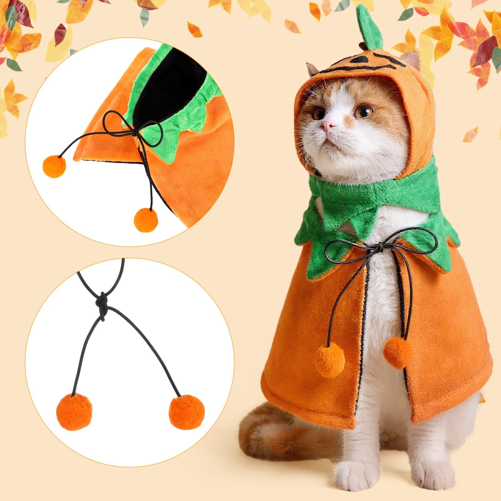 Huhumy 2 Sets Pet Pumpkin Costume Cat Halloween Cloak Hat Set for Dog Cat Halloween Costumes Pumpkin Hat for Dogs Puppy Poncho S