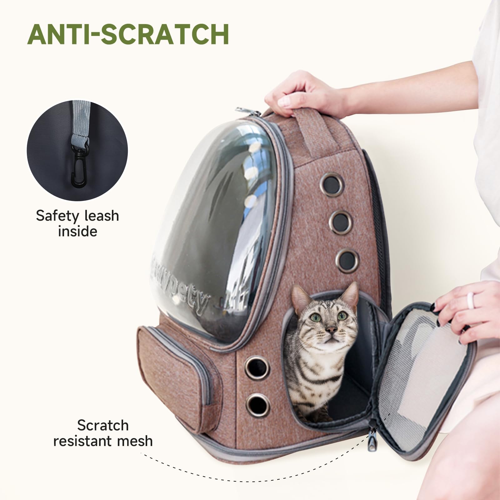 Cawypety Cat Backpack Carrier, Breathable Cat Carrier Large Space Bubble Pet Backpack For Kitty Small Dog Up To 15Lbs, Transpare