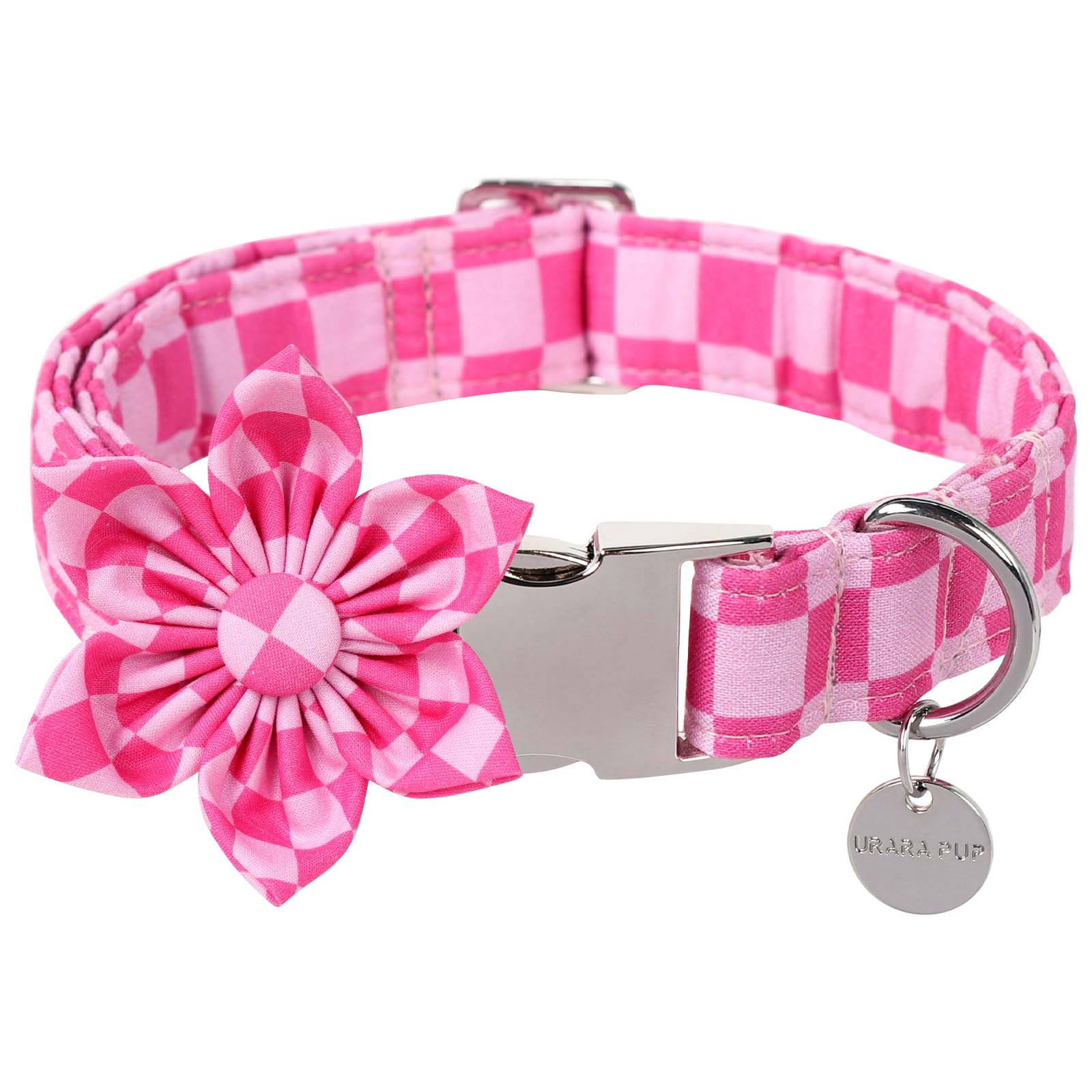 Dog Collar With Flower, Up Urara Pup Cute Pink Dog Bowtie Collar, Detachable Flower Bow Puppy Collar With Metal Buckle For Dogs,
