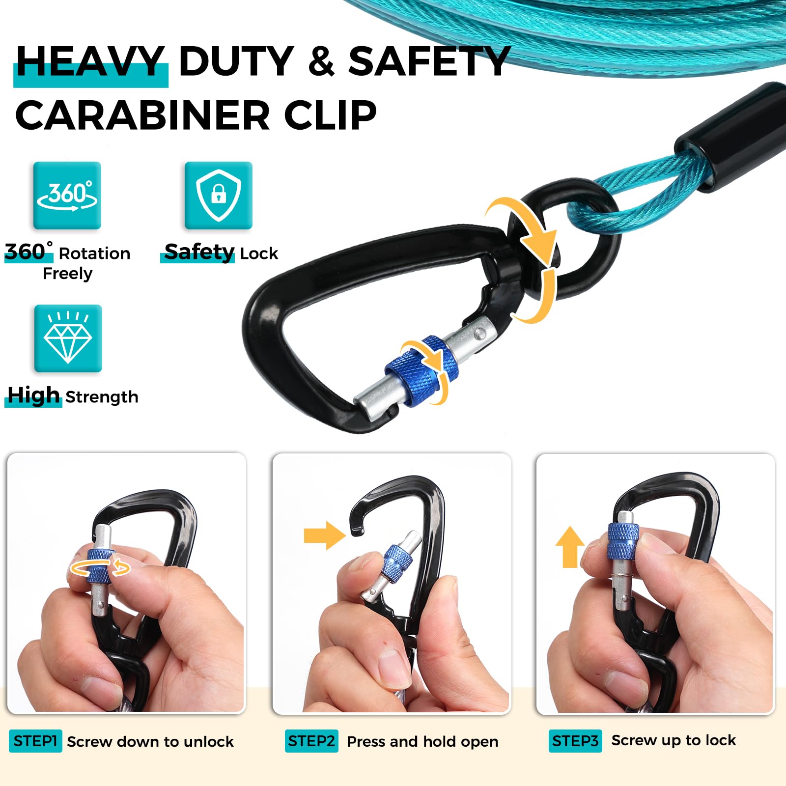 Snagle Paw Dog Runner For Yard,Heavy Duty Trolley System For Large Dogs,Dog Tie Out Run Cable,Dog Zip Line 100Ft With 10Ft Pulle