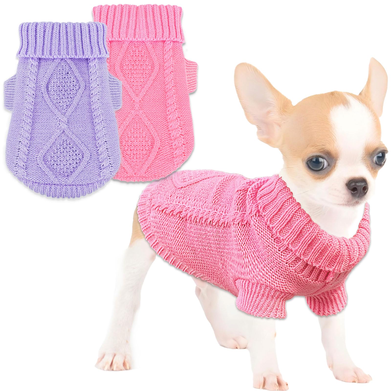 2 Pieces Puppy Sweater Dog Sweater For Small Dogs Winter Warm Dog Knitted Sweater Cute Puppy Clothes For Chihuahua Teacup Yorkie