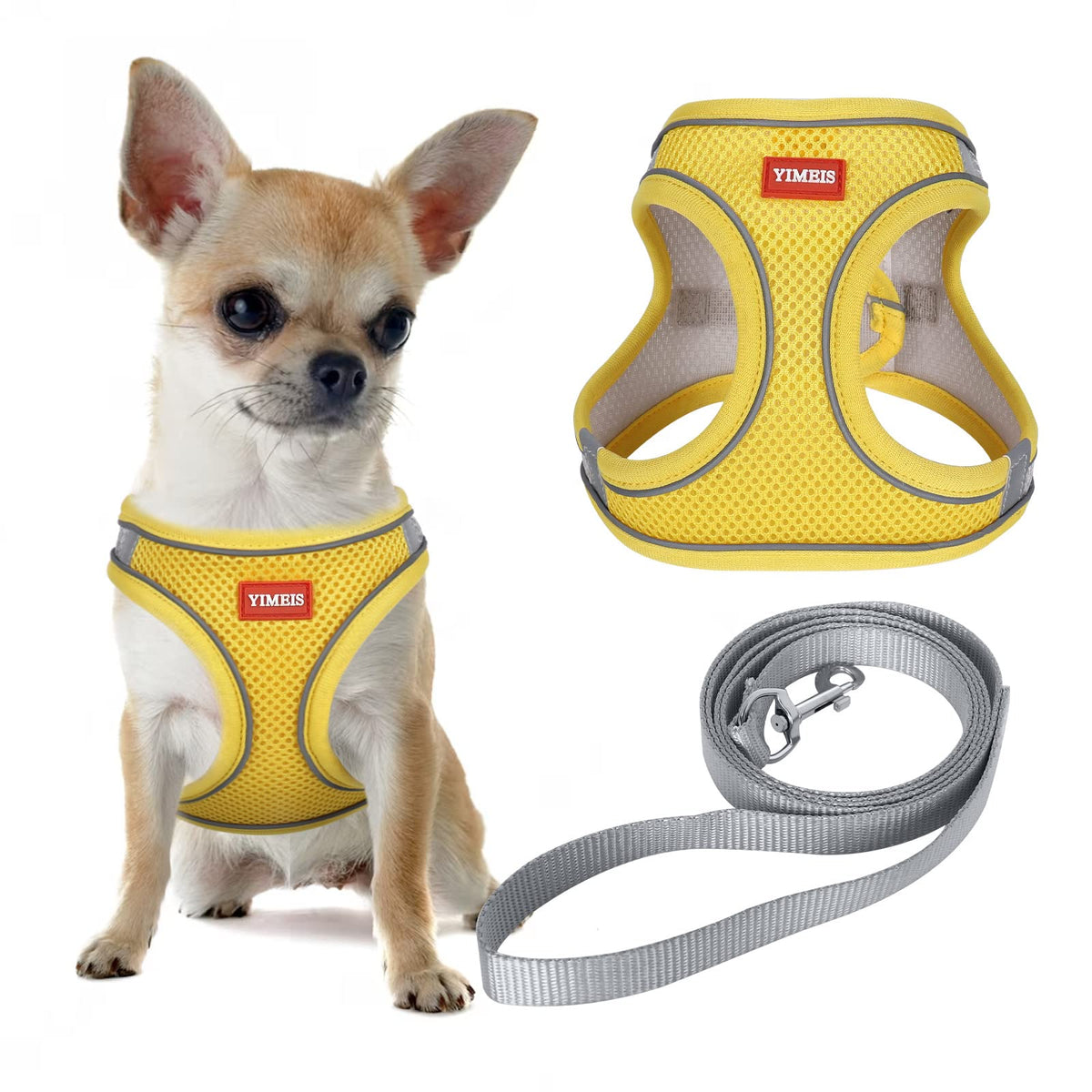 Yimeis Dog Harness And Leash Set, No Pull Soft Mesh Pet Harness, Reflective Adjustable Puppy Vest For Small Medium Large Dogs, Cats (Yellowgrey, X-Small (Pack Of 1)