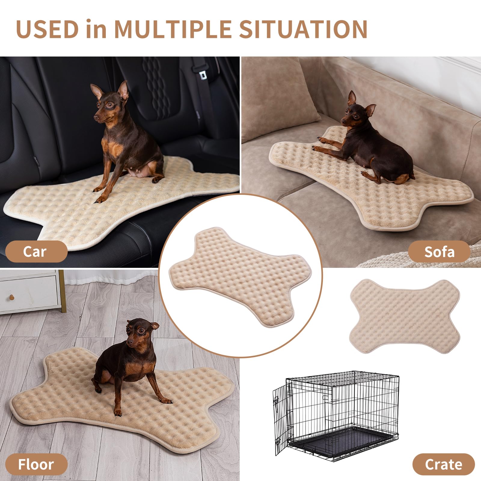 Minidear Dog Crate Pad, 20''X28''X1'' Crate Bed Cute Bone Shape Non-Skid Kennel Pad, Rubber Backing Memory Foam For Dog Bed Mat,