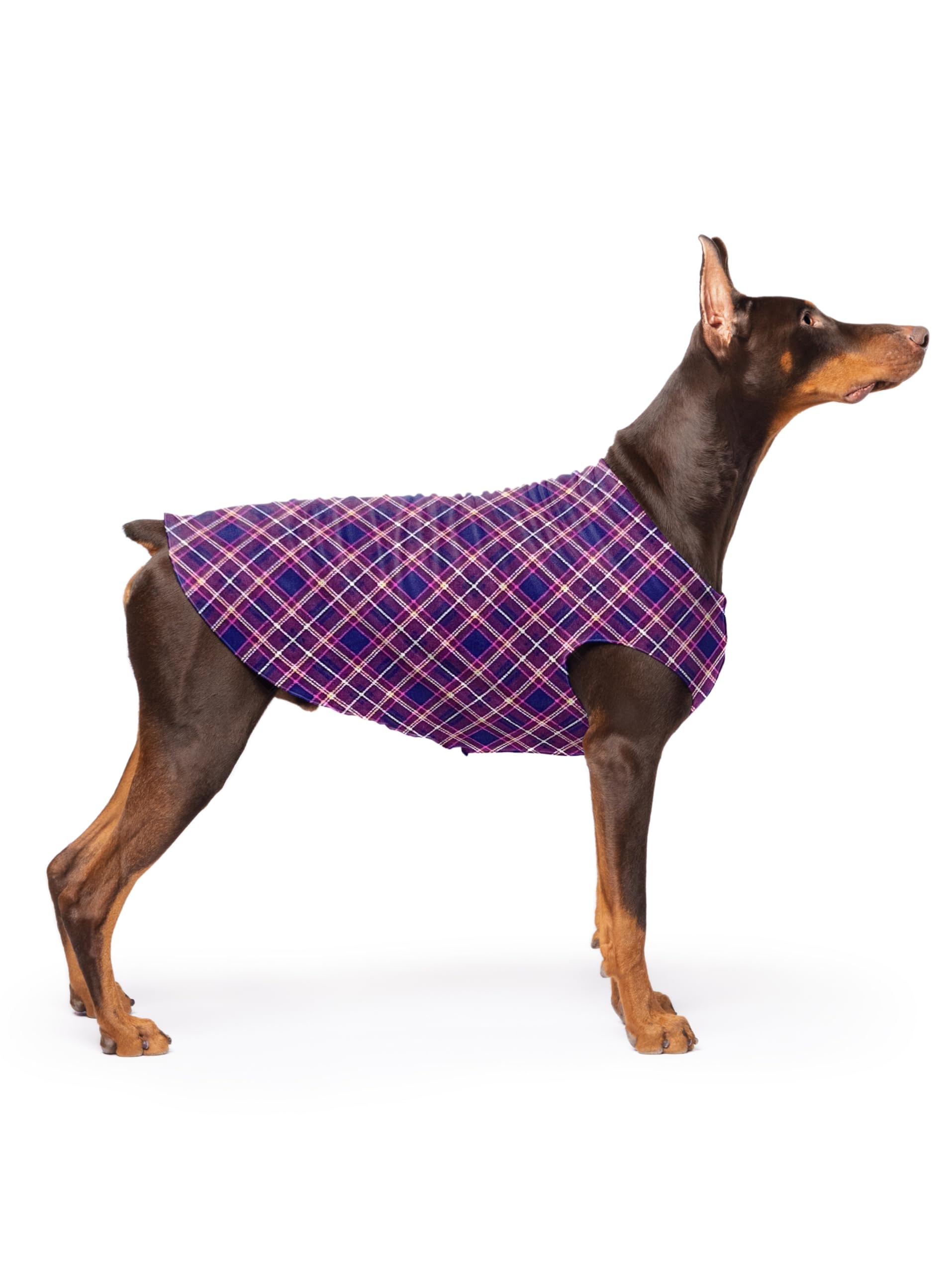 Gold Paw Stretch Fleece Dog Coat, Stretchy Pet Sweater, Machine Washable Pullover For Winter And Fall, Mulberry Plaid, 24