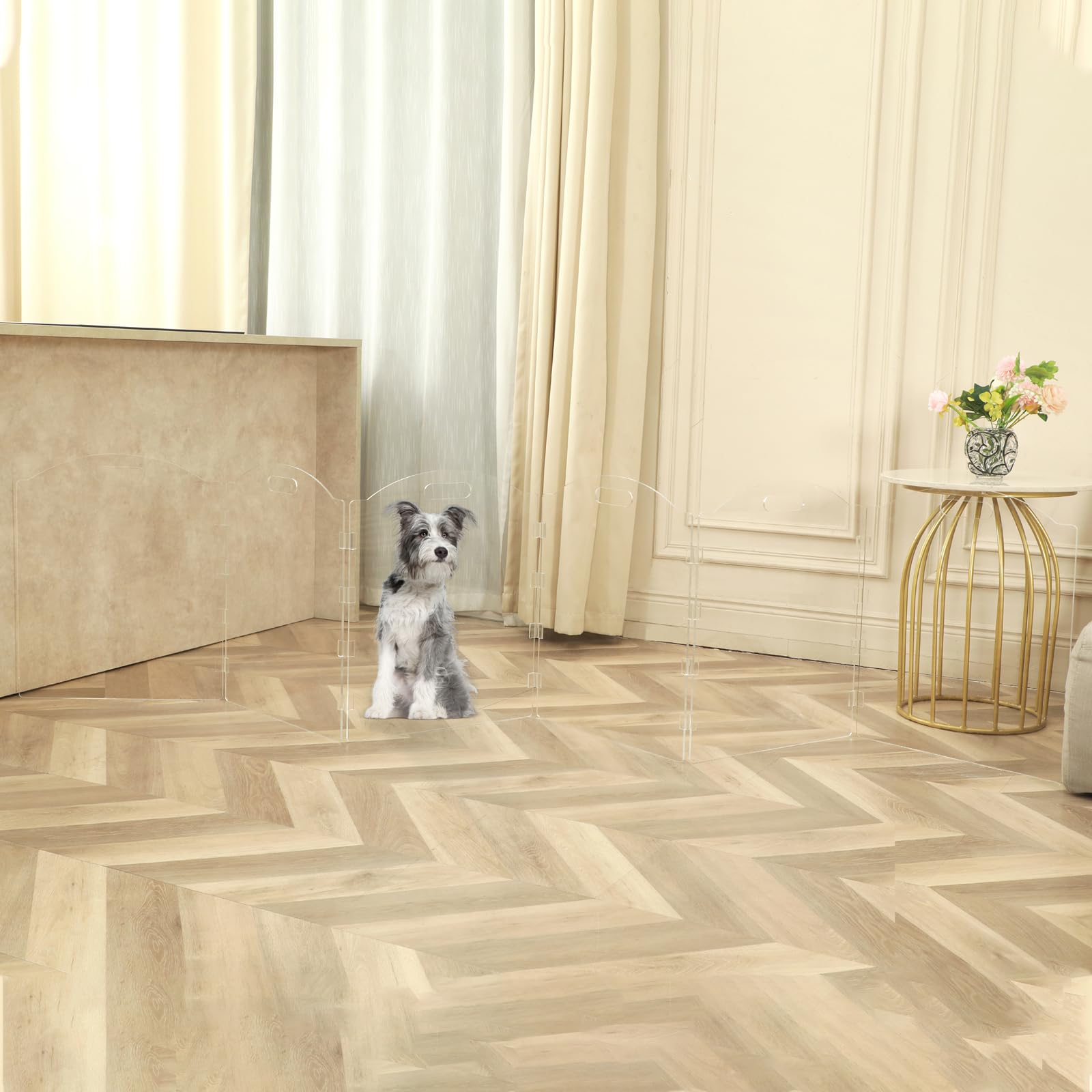 Extra-Wide Clear Acrylic Freestanding Dog Gates for The House - Folding 6-Panel Pet Gates for Doorways, Stairs, and Open Spaces,