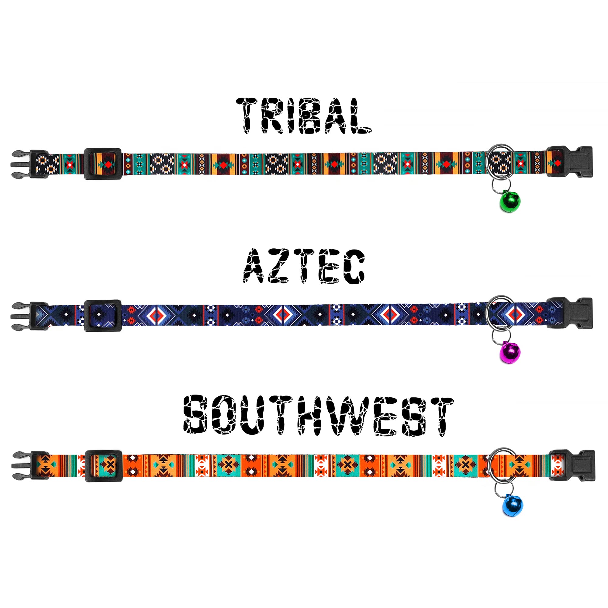 Cat Collar Breakaway 2Pcs Adjustable Pattern Tribal Aztec Southwest Safety Pet Collars For Cats Kitten (Aztec + Tribal)
